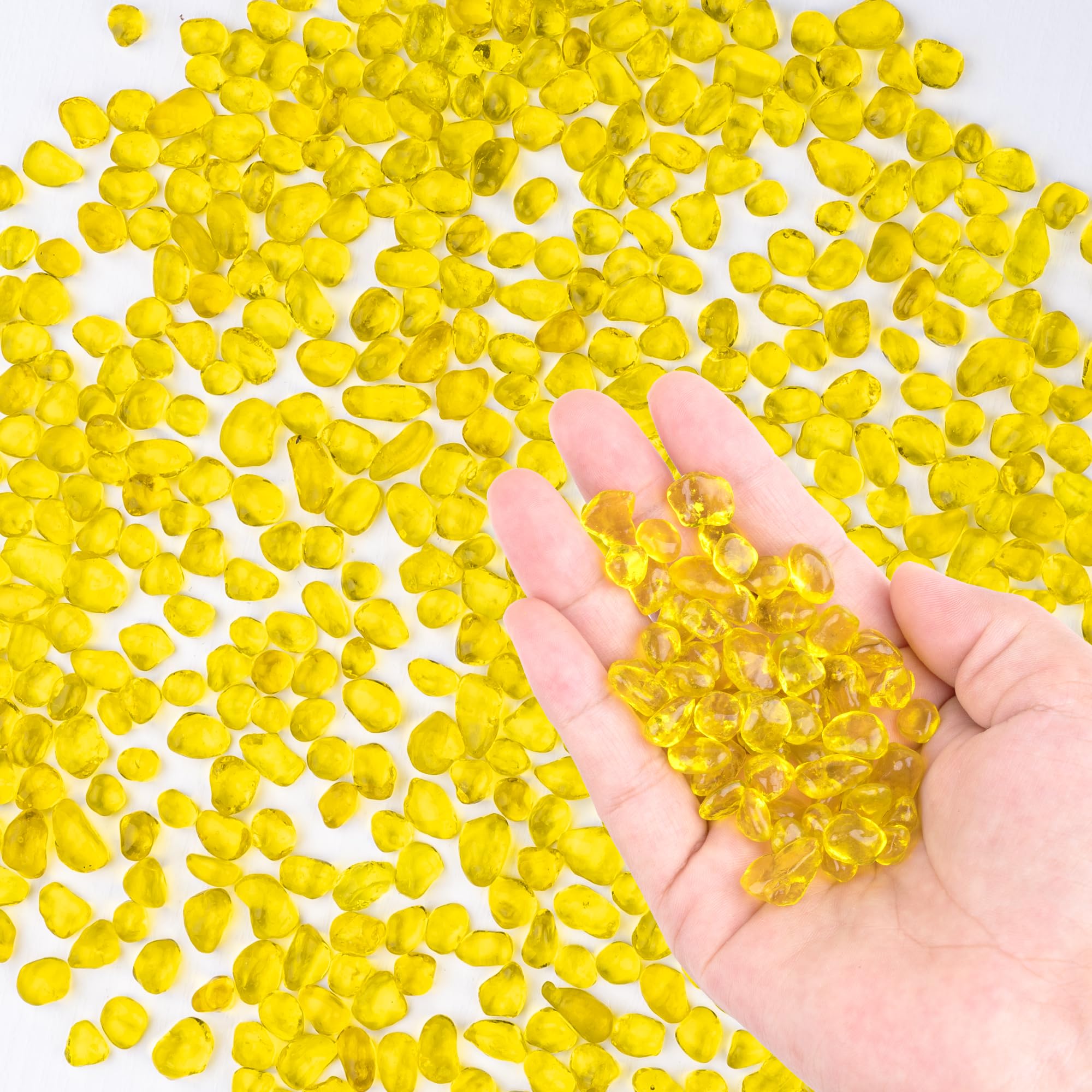 Meschett Colorful Glass Stones, 0.44 KG Fish Tank Gravel, Small Irregular Rainbow Aquarium Gravel for Aquarium Decorations and Turtle Tank, Sea Glass Beads Crystals for Fish Bowl, Vase Filler,Yellow