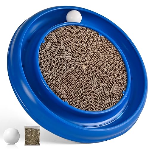 Dzgine Cat Scratching Board with Track Ball Interactive Cat Toy for indoor cats (blue) - blue