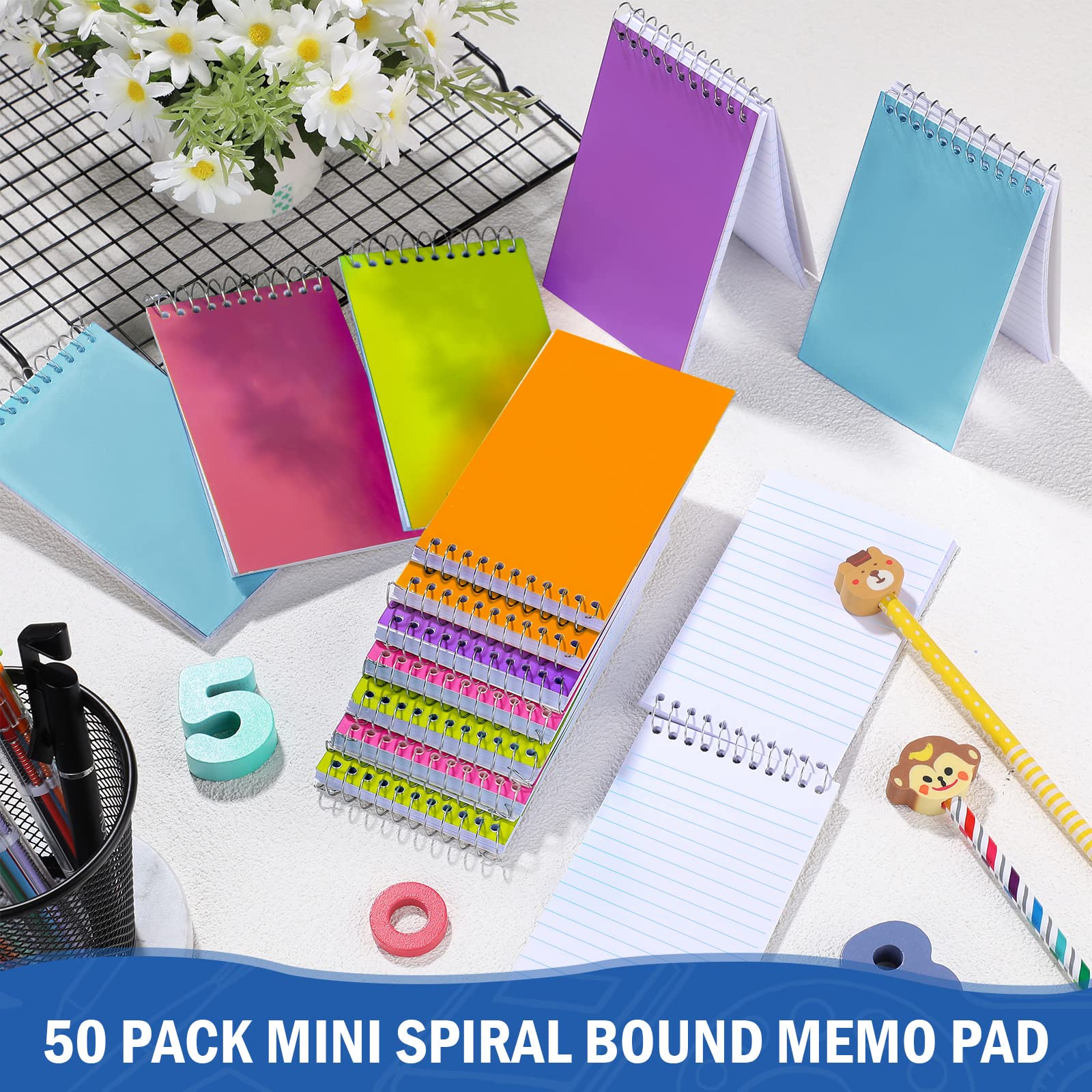 100 blocs de notas en espiral a granel de 3 x 5 pulgadas, bloc de notas pequeños con forro superior de papel rayado universitario, mini bloc de notas de bolsillo, cuadernos en espiral para escuela