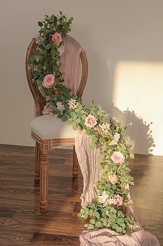 Miniatura 6 de Serra Flora Guirnalda de eucalipto de flores artificiales de 6 pies con rosas y flores guirnalda de vegetación para colgar en bodas fiestas arcos
