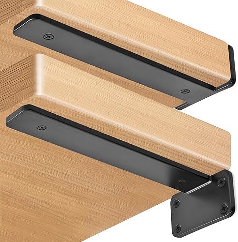 Miniatura 3 de Paquete de 12 soportes de estante en L ocultos, color negro, de 10 pulgadas (15 pulgadas de grosor), soportes de estante de hierro, metálicos,