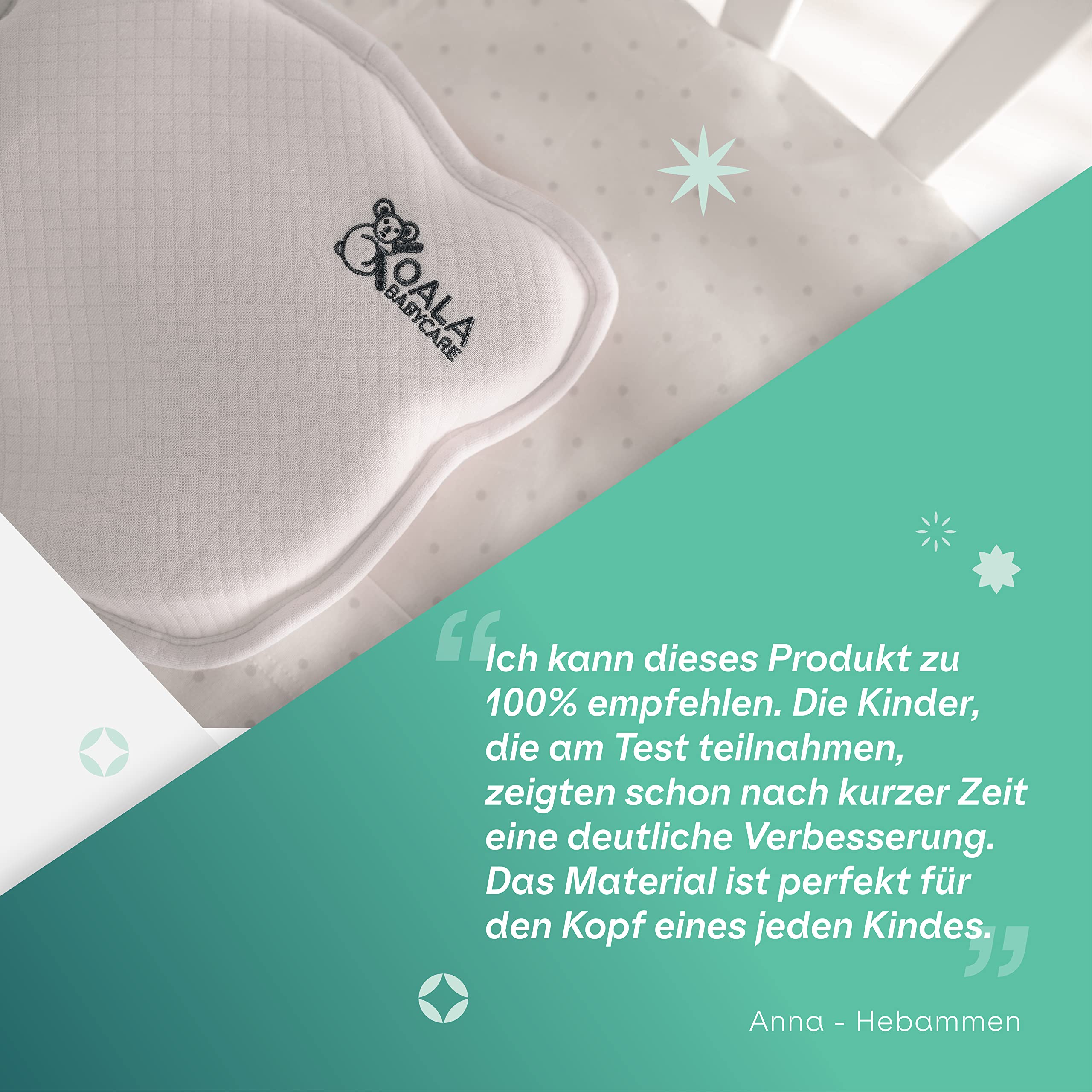 KOALA BABYCARE Babykissen Plagiozephalie, abnehmbar (mit Zwei Kissenbezügen), hilft EIN Plattkopfsyndrom vorzubeugen und zu behandeln. Aus Memory Foam - Weiß