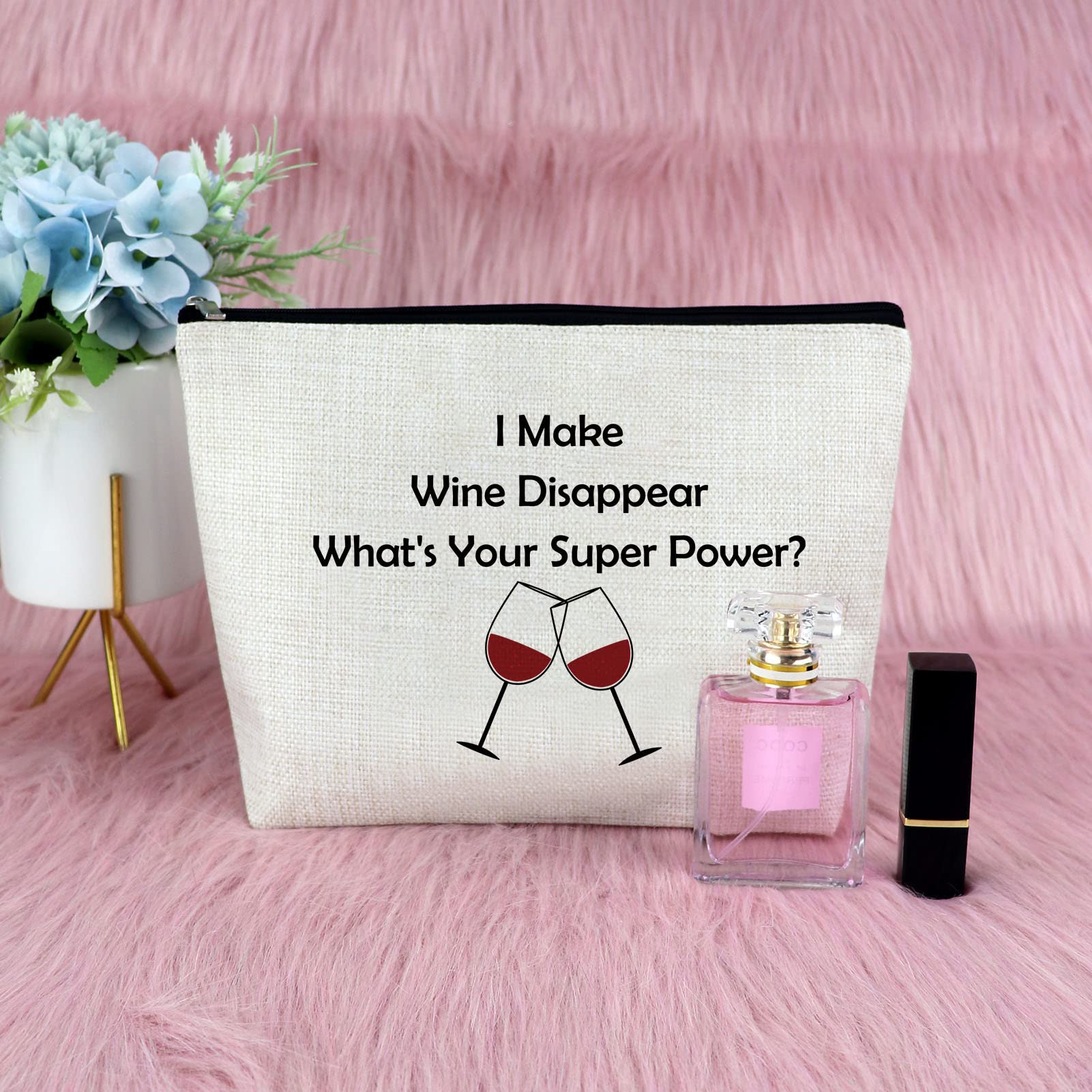 Wine Gift for Wine Lover Makeup Bag for Women Coworker Friends Friendship Gift for Sister Bestie Birthday Presents for Mom Daughter Cosmetic Bag Christmas Graduation for Her Niece Zipper Travel Pouch