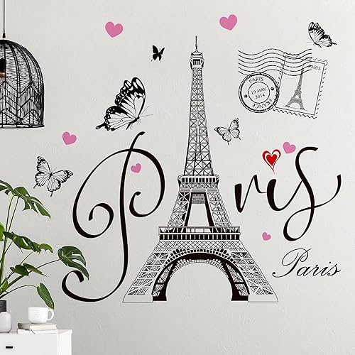 Miniatura 6 de Gueevin 2 hojas de calcomanías de torre Eiffel para dormitorio, sala de estar, sofá, telón de fondo, TV, decoración romántica de pared