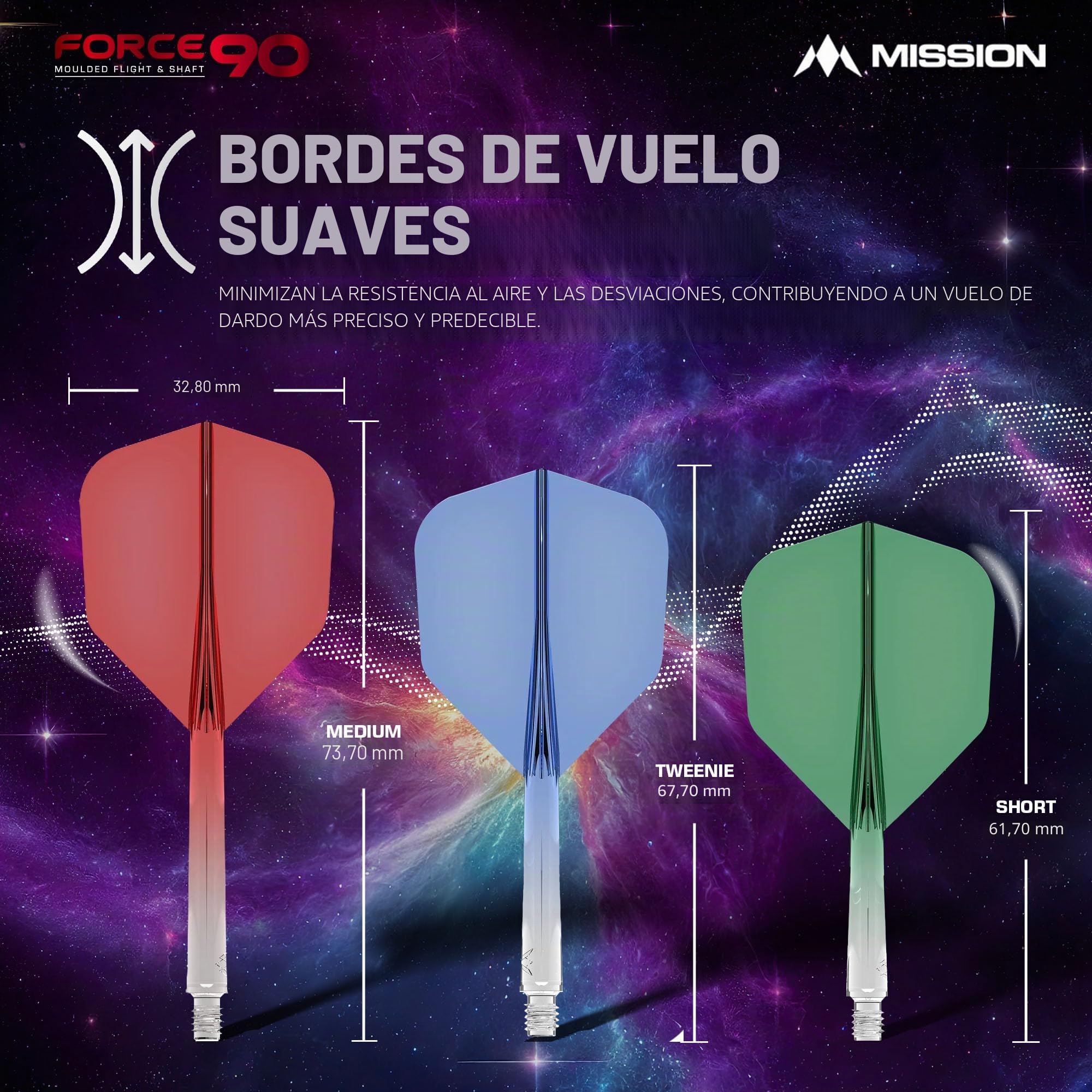 Mission Darts Force 90 Sistema integrado de vuelo y eje de dardos 2 en 1 Paquete de 3 Estándar n.º 6
