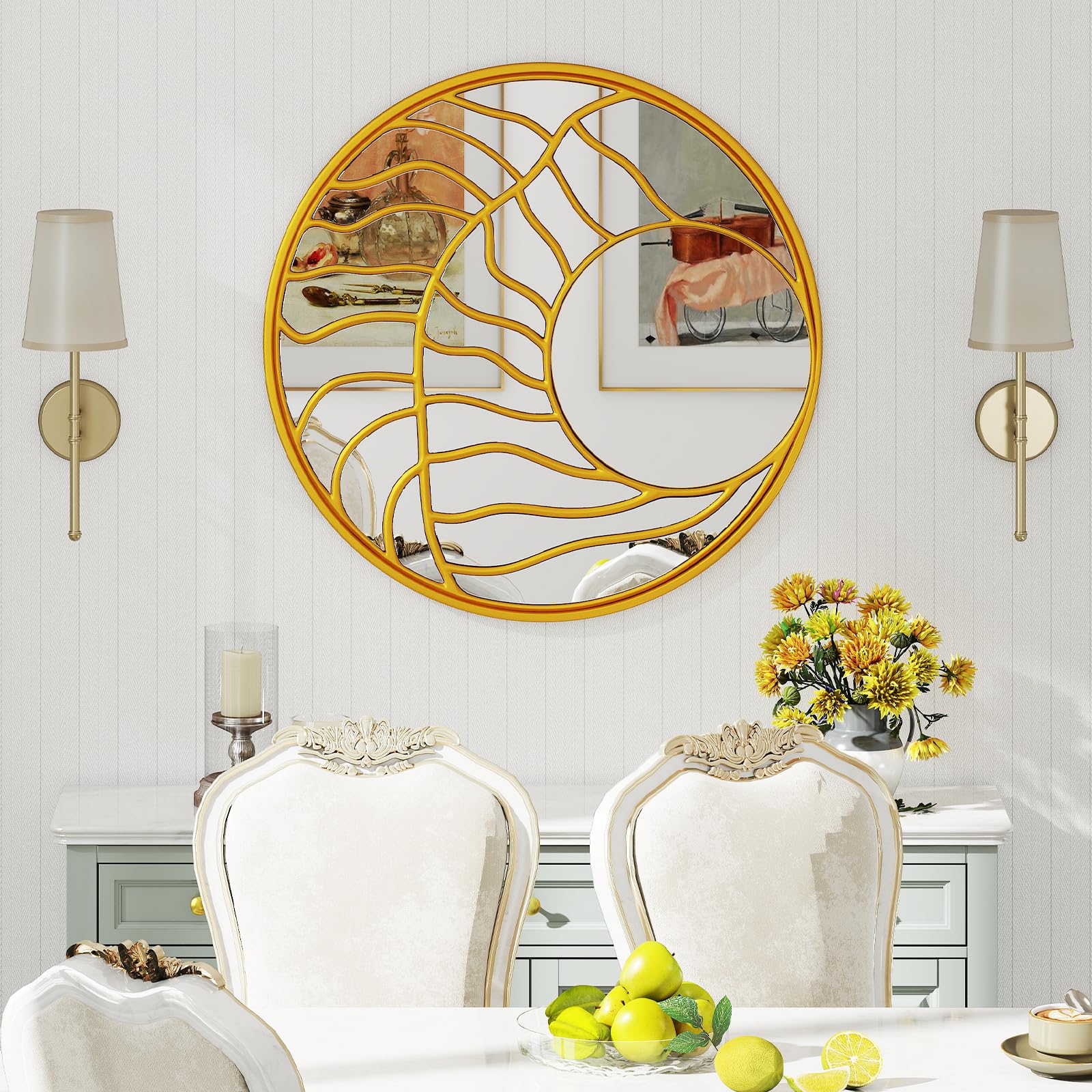 LIFEZEAL Specchio da Parete Rotondo, 80cm, Specchio Decorativo con Cornice Dorata, per Ingresso, Salotto, Camera da Letto, Bagno, Moderno, Appendere a Muro, Alta Definizione, Sicuro, Mirror