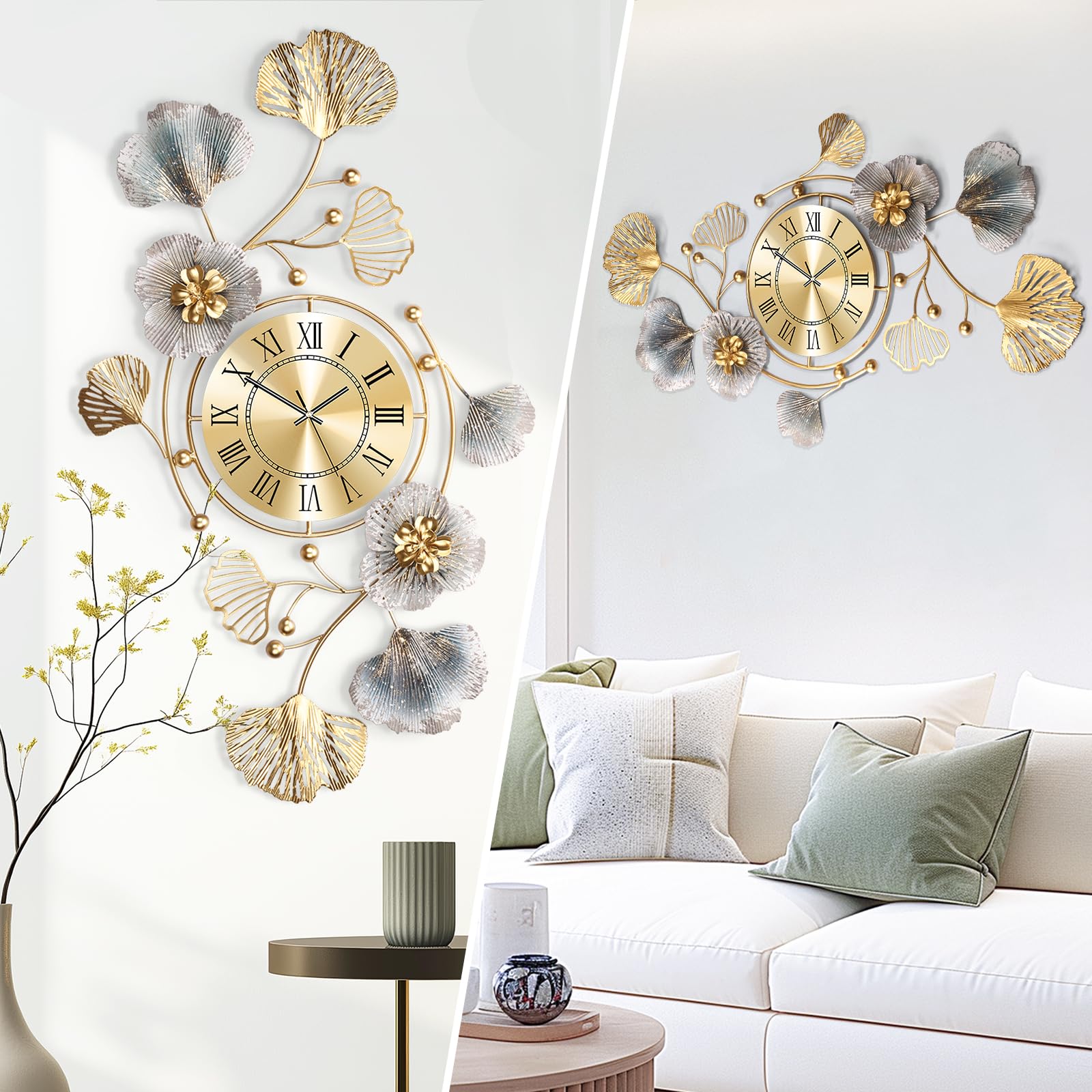 Blissio Wanddeko Wohnzimmer, Wanddeko Metall, Retro Ginkgo Leaf Design, Kreatives Geschenk für die Heimdekoration für Wohnzimmer,Schlafzimmer,Studie Wanddekoration (92cm)