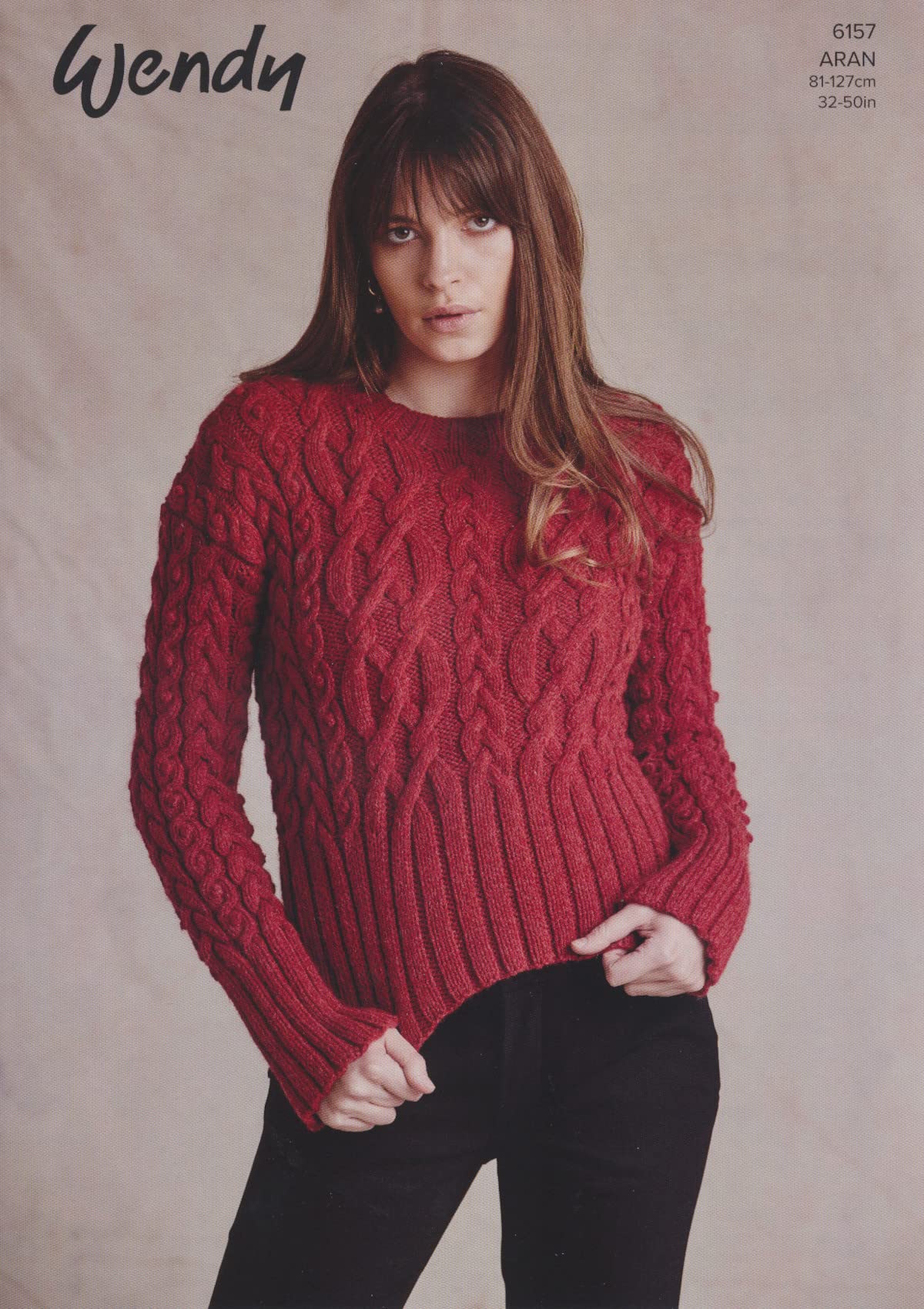 Wendy Women's Red Aran Knitting Pattern For Cropped Cable Knit Sweater Jumper (6157)