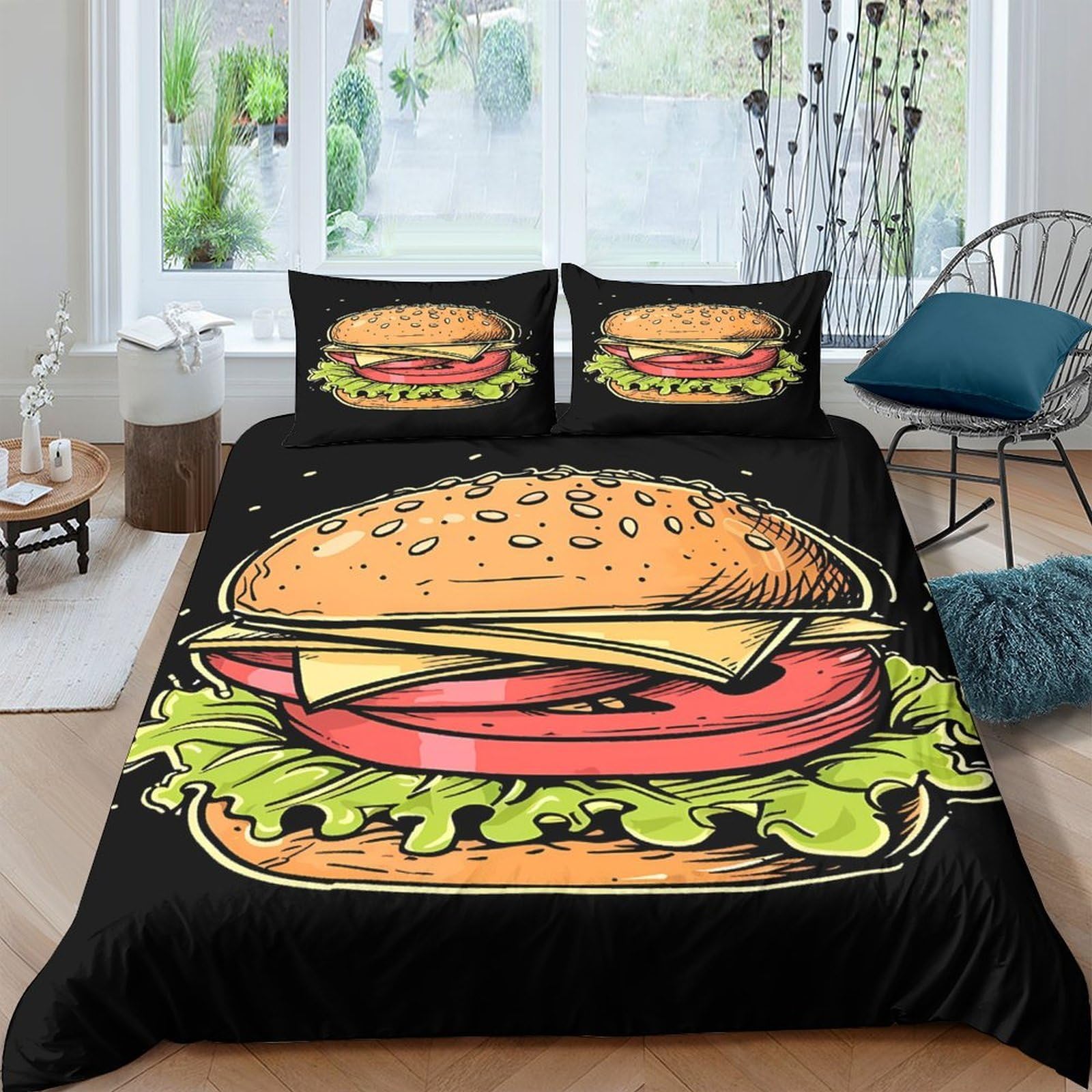 Ctjqhvkz Style-7 3D Printed Burger Art Fitted Sheet Microfiber Anti-Slip Sandwich Pattern Bed Cover For Bedroom Guest Room Decor Single（135X200cm）