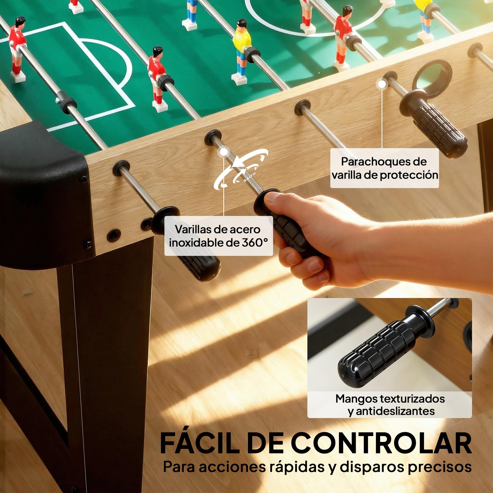 SPORTNOW Futbolín para Niños de Madera, Mesa de Futbolín con 2 Marcadores, 8 Asas, 22 Jugadores, 8 Barras y 2 Bolas, Regalo para Adultos, Familias, Fiestas, 92x75x71 cm, Natural