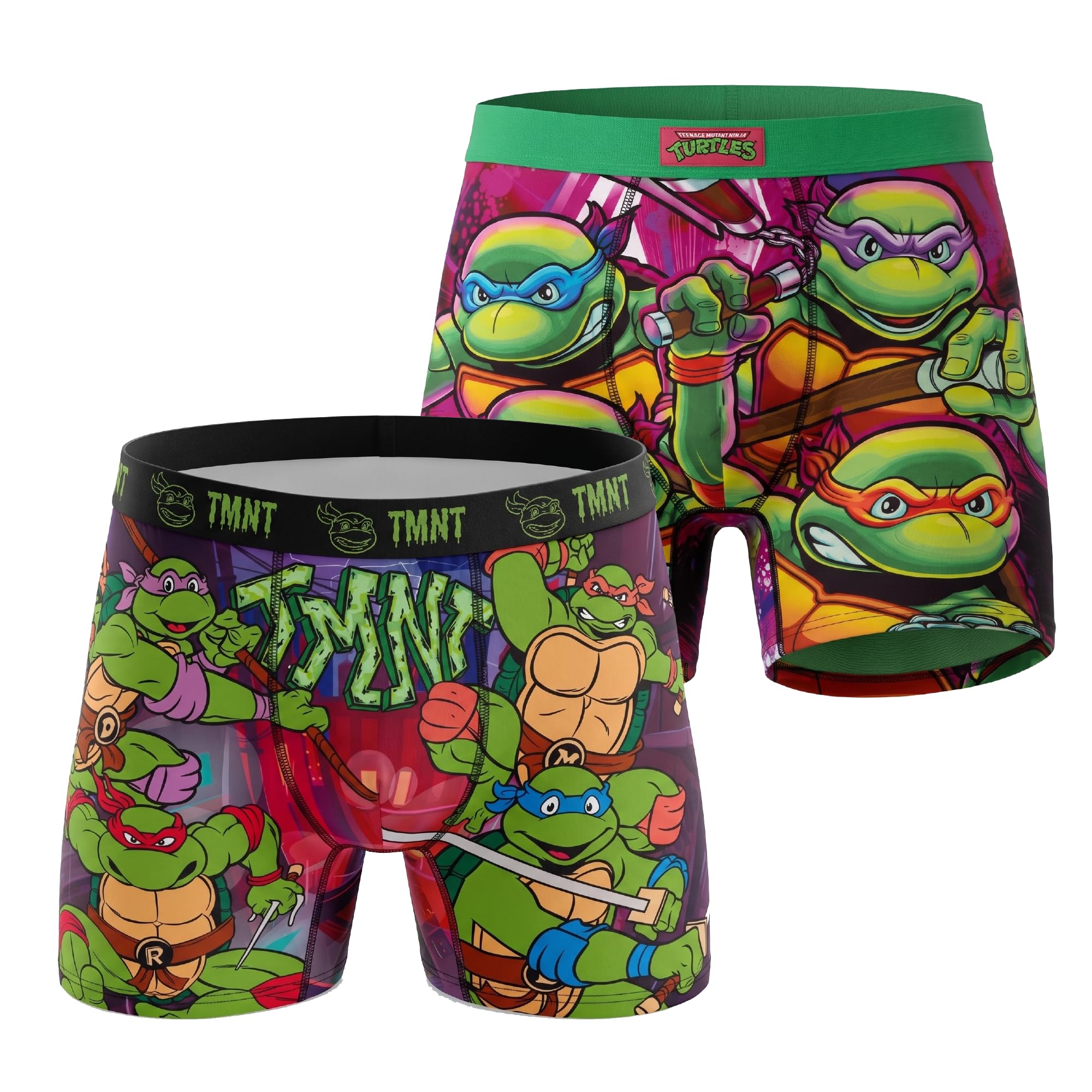 Coco Brands Men's Multi Cityscape/Pink Glow Tmnt-2Pk Teenage Mutant Ninja Turtles Boxer Briefs - 1/2Pack No Fly Anti-Chafing Comfort Shaped/Lined Crotch Boxers, L