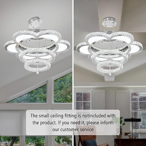 Miniatura 7 de W40 - Lámpara de araña de cristal moderna de montaje empotrado con control remoto para sala de estar, cocina, isla, dormitorio, pasillo, entrada,