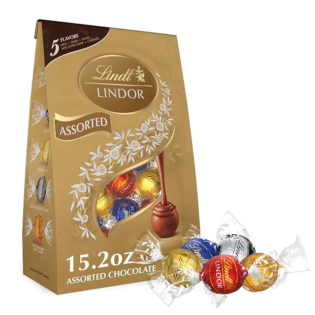 Lindt LINDOR Assorted Chocolate Candy Truffles Chocolate with Smooth Melting Truffle Center 15 2 oz Bag