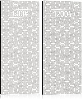 2PCS Diamond Sharpening Stone, Kalolary Knife Sharpener Stone Whetstone Honeycomb Surface Diamond Sharpener Plate with Non-slip Base for Pocket Knives Scissors, Outdoor Kitchen Tools (600/1200 Grit)