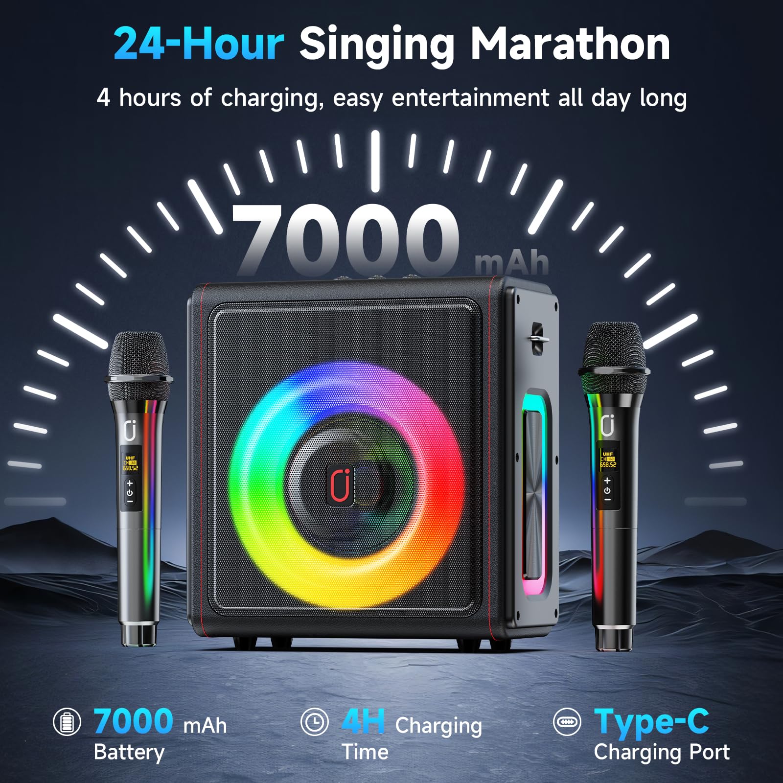 HWWR Karaoke maschine, Tragbarer Bluetooth 5.3 Lautsprecher, Karaoke Anlage mit 3 mikrofonen, 300W Vintage Leder PA Anlage mit Tonhöhenkorrektur, Unterstützung für TV/TWS/TF-Karte/USB/AUX/Live (3MICS)