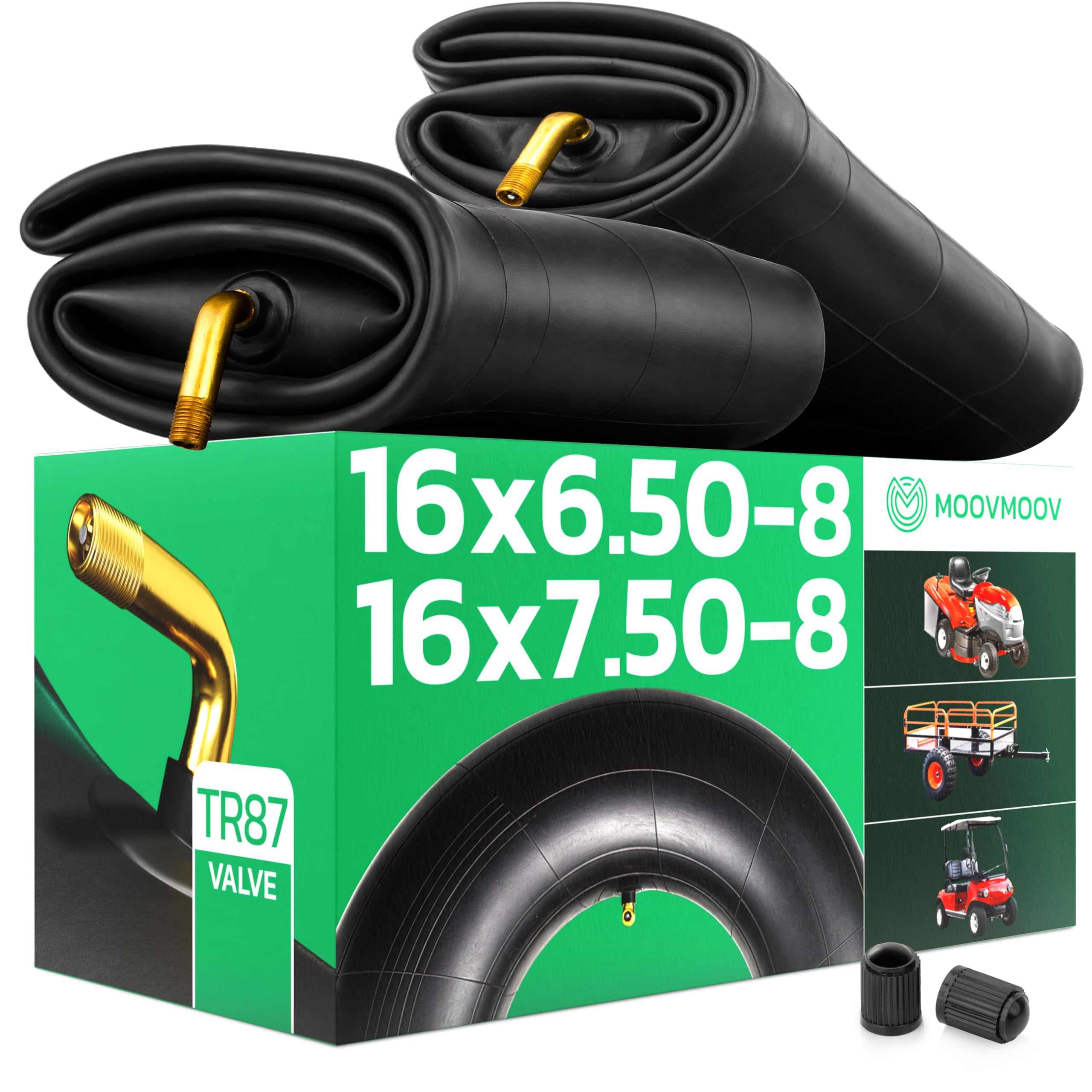 MoovMoov Dętka 16 cali do opon 16x6.50-8 i 16x7.50-8 – do kosiarki samojezdnej, traktorka ogrodowego, przyczepki ogrodowej, wózka golfowego – zawór kątowy – zestaw 2 szt.