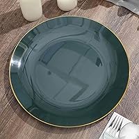 Vista 28 de Efavormart - Paquete de 10 platos llanos redondos de plástico azul polvoriento brillante de 10 pulgadas con borde dorado, platos desechables