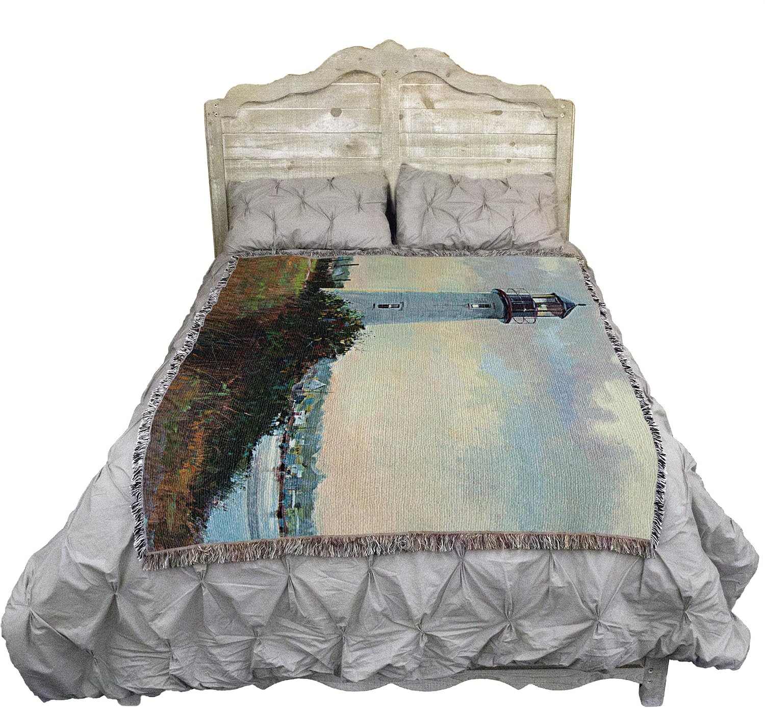 Pure Country Weavers Morning Light Blanket by Roger Bansemer - Lighthouse Gift Tapestry Throw Woven from Cotton - Made in the USA (72x54)