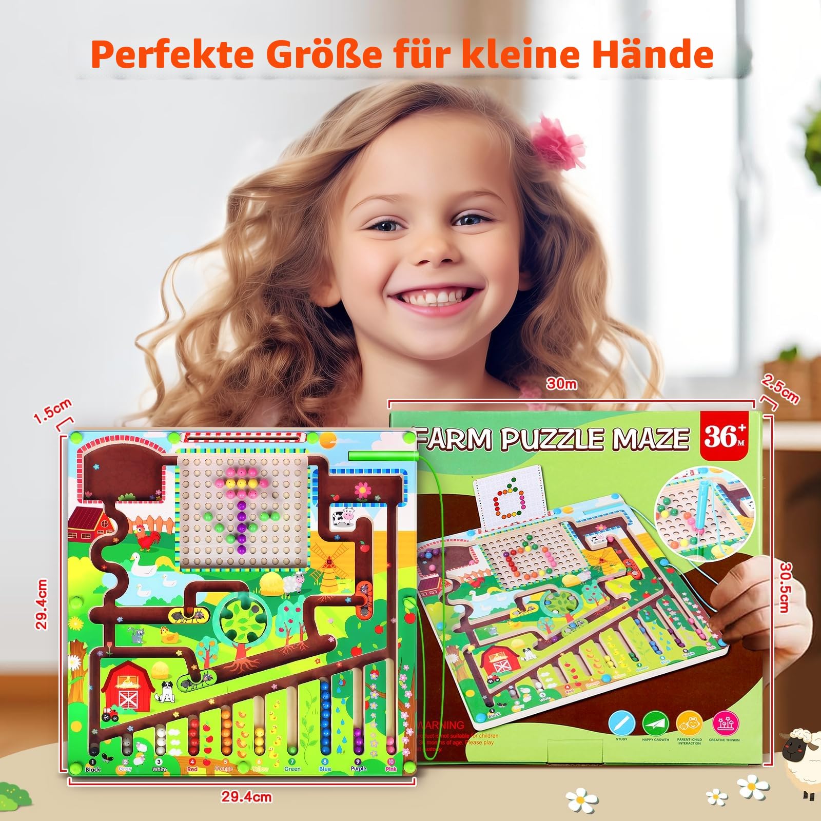Montessori Spielzeug ab 3 Jahre, Magnetspiel Labyrinth Spielzeug, Holzspielzeug Zahlen und Farben Lernspielzeug Motorikspielzeug ab 3 4 5 6 Jahre, Geschenk für Kinder Jungen Mädchen