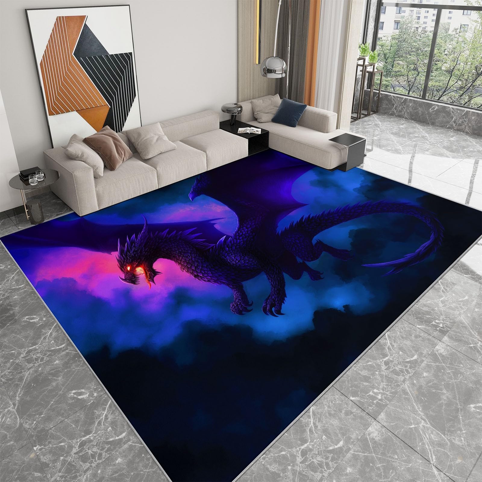 Tapis de salon doux lavable en machine grand tapis dragon antidérapant 120x170