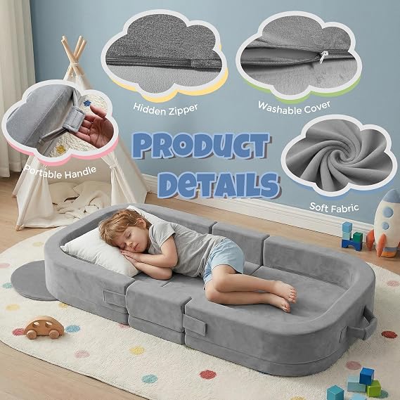 Zelladorra Toddler Travel Bed, Portable Toddler Floor Bed