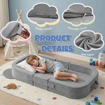 Zelladorra Toddler Travel Bed, Portable Toddler Floor Bed