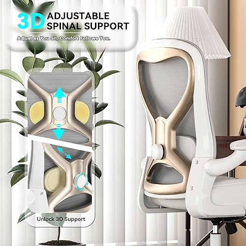 Miniatura 3 de Silla de escritorio de oficina con soporte lumbar ergonómico, cojín de asiento extra grueso, brazos abatibles, respaldo de malla transpirable, silla