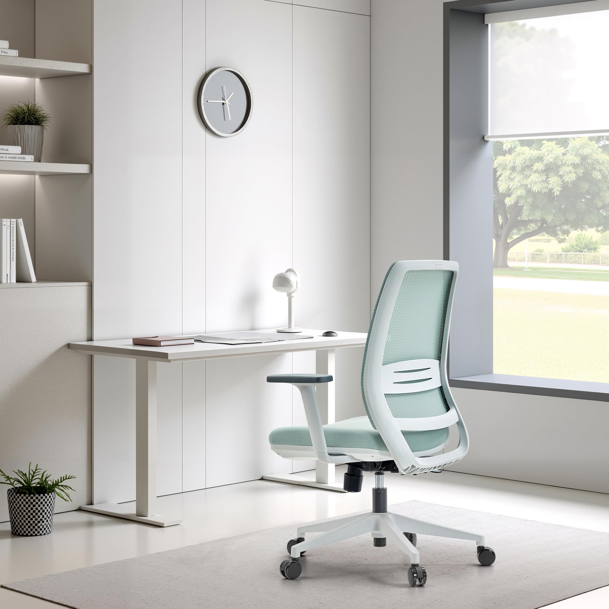 hjh OFFICE Ergonomiczny Fotel Biurowy Profondo Eco W, Oddychający Fotel Obrotowy Z Regulowanym Podparcie Lędźwiowe Siatka/Materiał, Miętowy