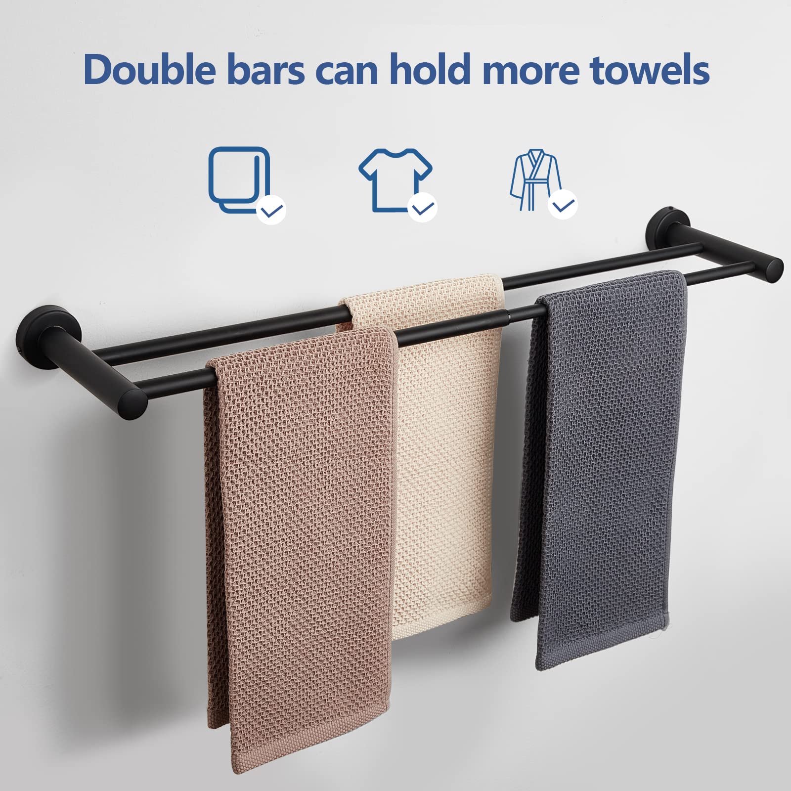 Toalleros para baño, libremente retráctiles de 16.7 a 28.6 pulgadas, toallero de barras dobles, acabado de pintura para hornear, acero inoxidable SUS304 para baño, cocina, baño, baño, baño, cocina, 4