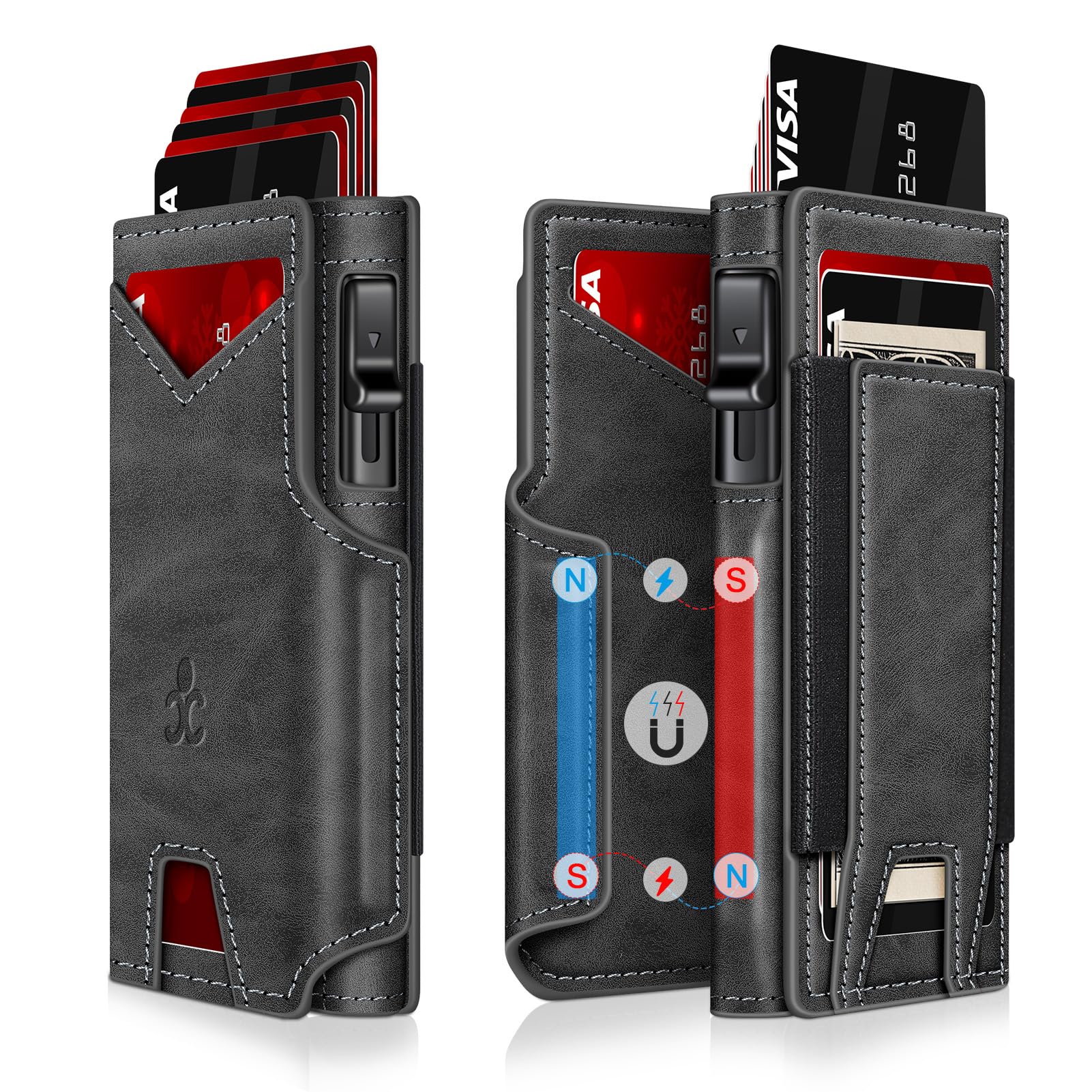 Wallet for Men Wallet with Slim Pop Up Card Holder 9-13 Cards, Bifold Minimalist Smart Wallet RFID Blocking Credit Card Holder with ID Window &amp; Stretchable Cash Slot Compact Metal Aluminum Card Case