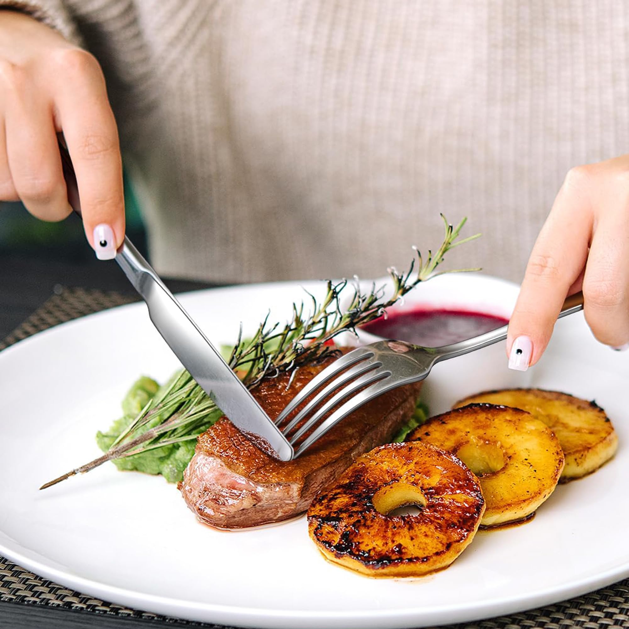 Juego de cubiertos de plata, 24 piezas de acero inoxidable pulido espejo, juego de utensilios de cocina para 6 personas, vajilla para el hogar y el restaurante con caja de regalo