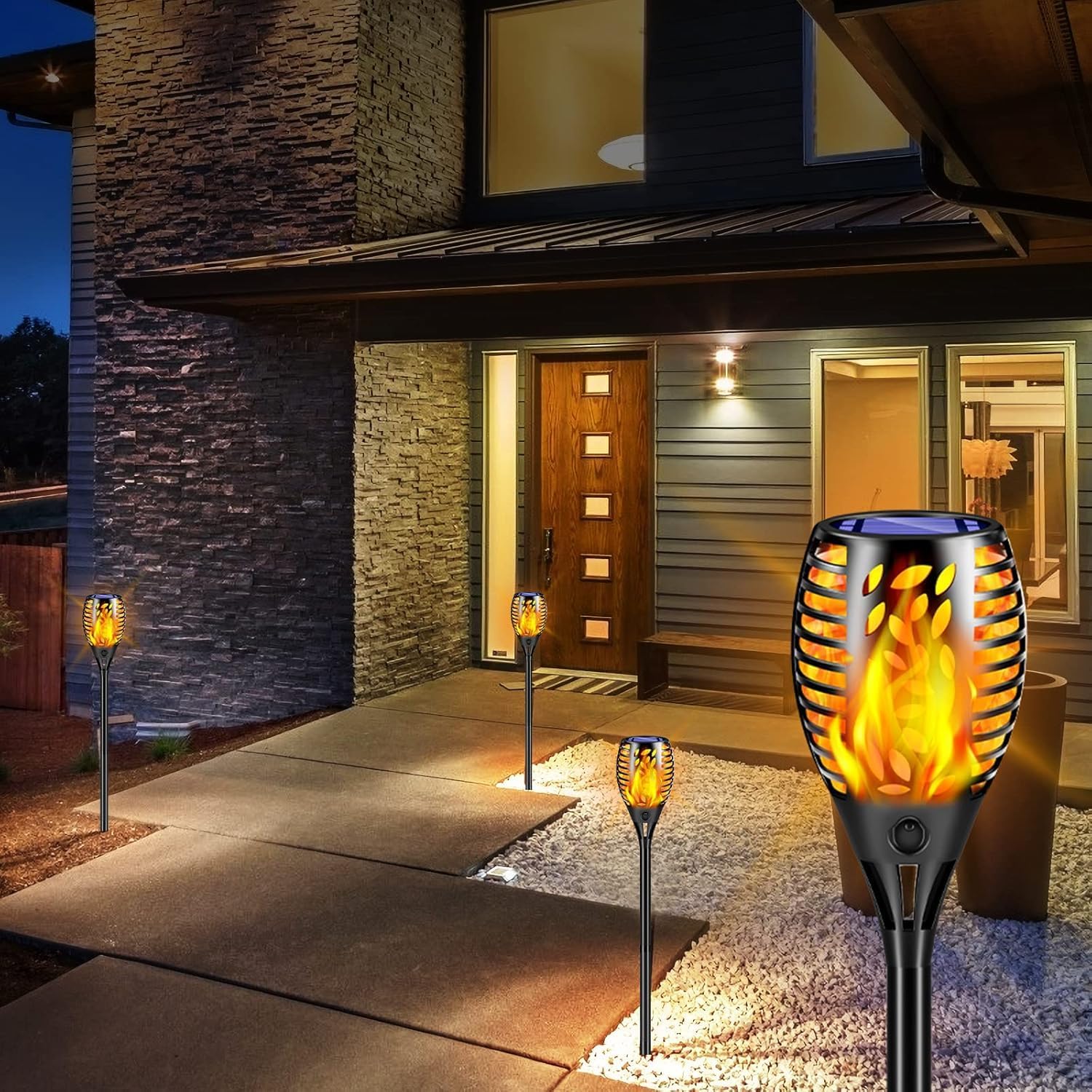 TomCare 6 Pack Outdoor Flickering Flames Torch Decorative Garden Lights Solar Powered Waterproof Lighting for Garden Patio Yard Landscape
