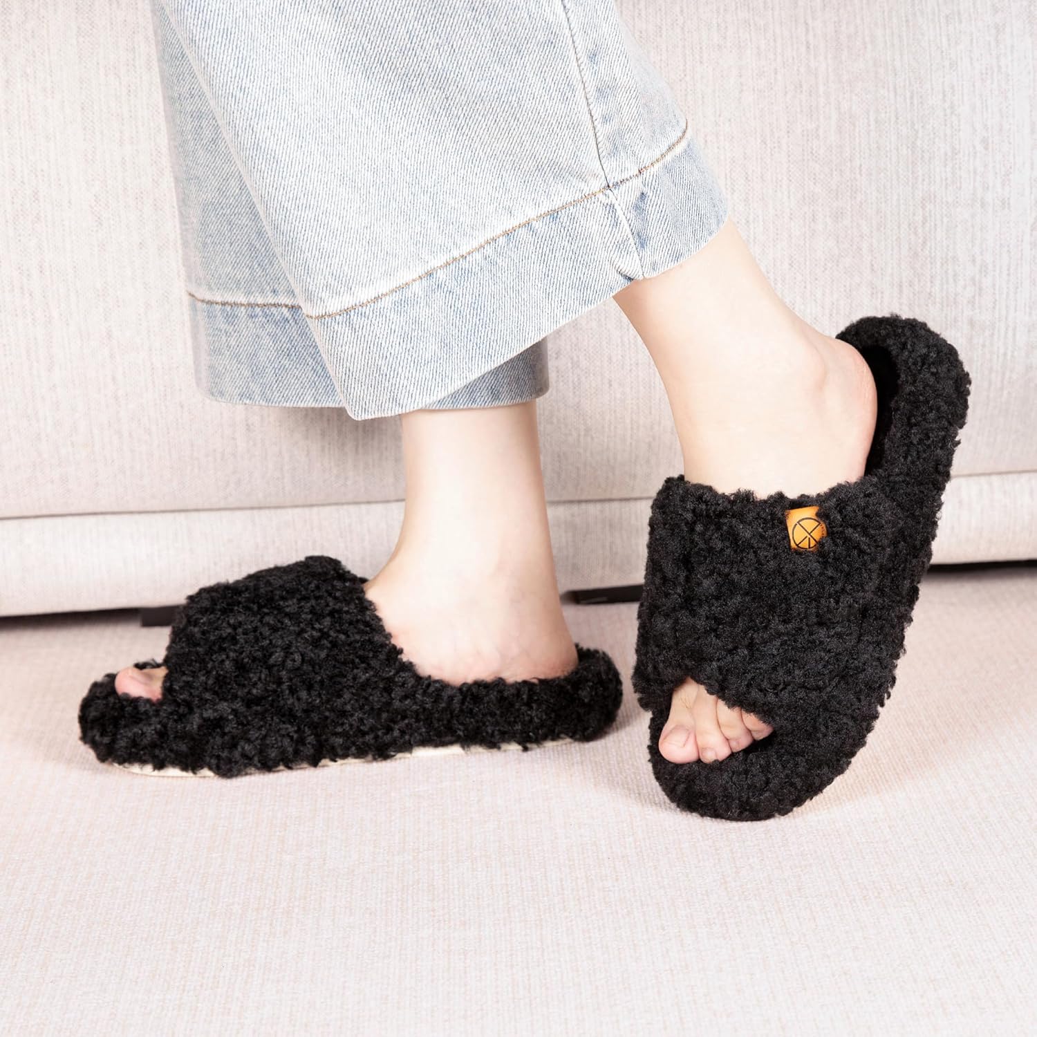 Women's House Slippers Adjustable Indoor Memory Foam Shoes Open Toe Slip On Bedroom Fuzzy Slide - Image 2