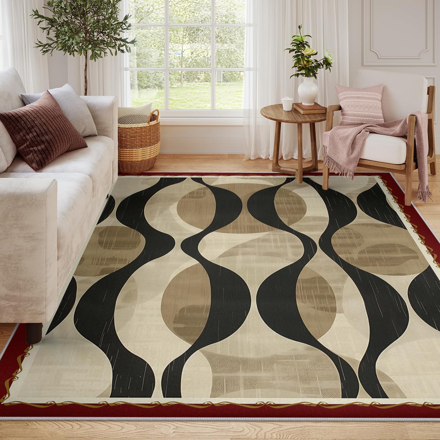 Dywaniki Minimalistyczne Linie Dywan Zakrzywiony Nowoczesny Geometryczny Abstrakcyjny Zmywalny Dywan Antypoślizgowy Do Salonu Obszarów Duży Ruch Biuro 160 x 230 cm
