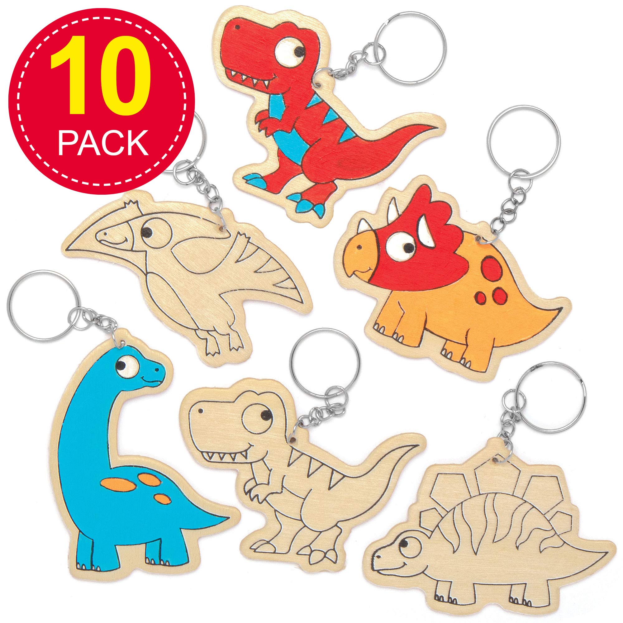 Loisir Créatif Enfant Porte-clés Dinosaures En Bois Baker Ross - Lot De 10 Pour Loisirs Créatifs Enfants | Déco Personnalisable Activité Manuelle Dinosaure