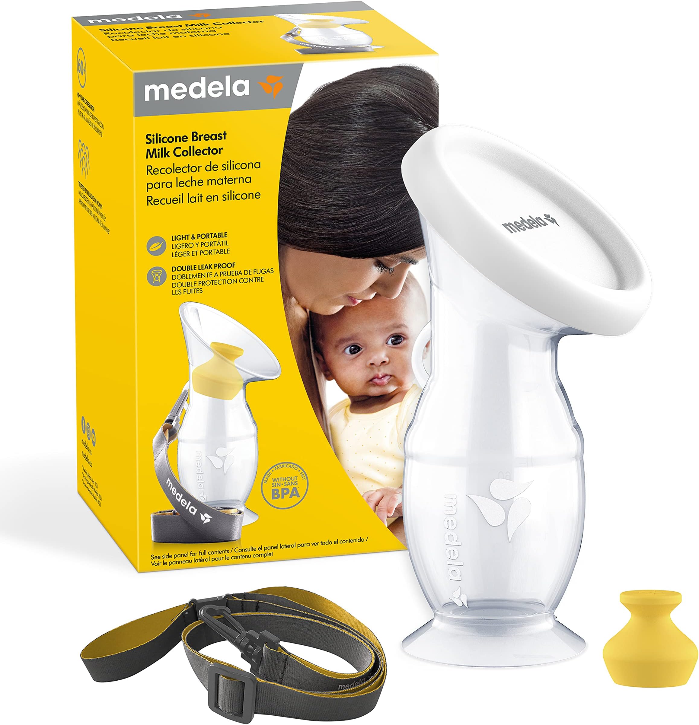 Silicone Breast Milk Collector, Milk Saver with Spill-Resistant Stopper, Suction Base and Lanyard, 3.4 oz/100 mL