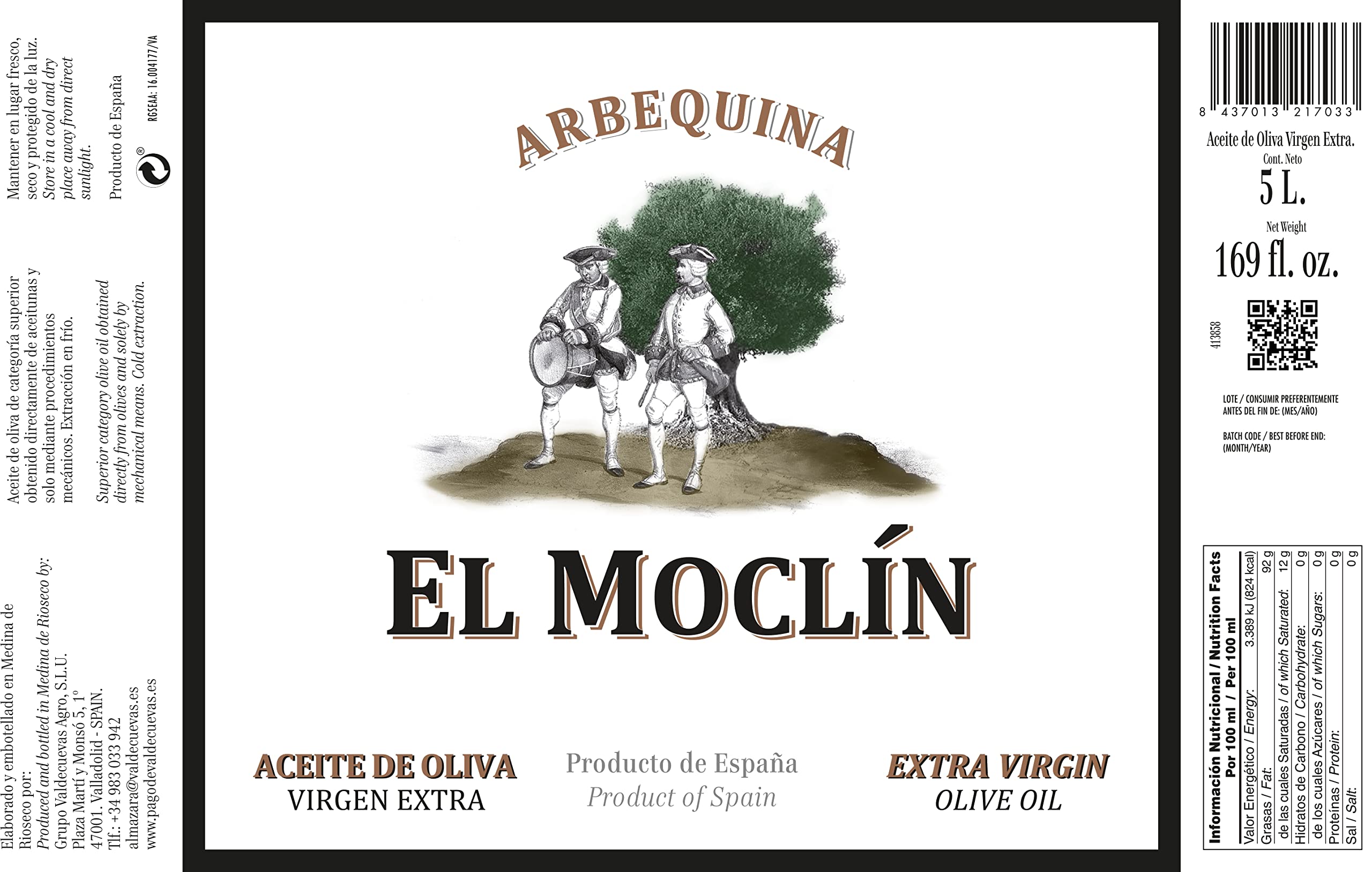El Moclín Aceite De Oliva Virgen Extra En 5 Litro x 3 unidades, Sobre El Paladar Suave, Aterciopelado Que Nos Recuerda A Frutas Como El Plátano, Manzana Y Almendra., 15000 Mililitro