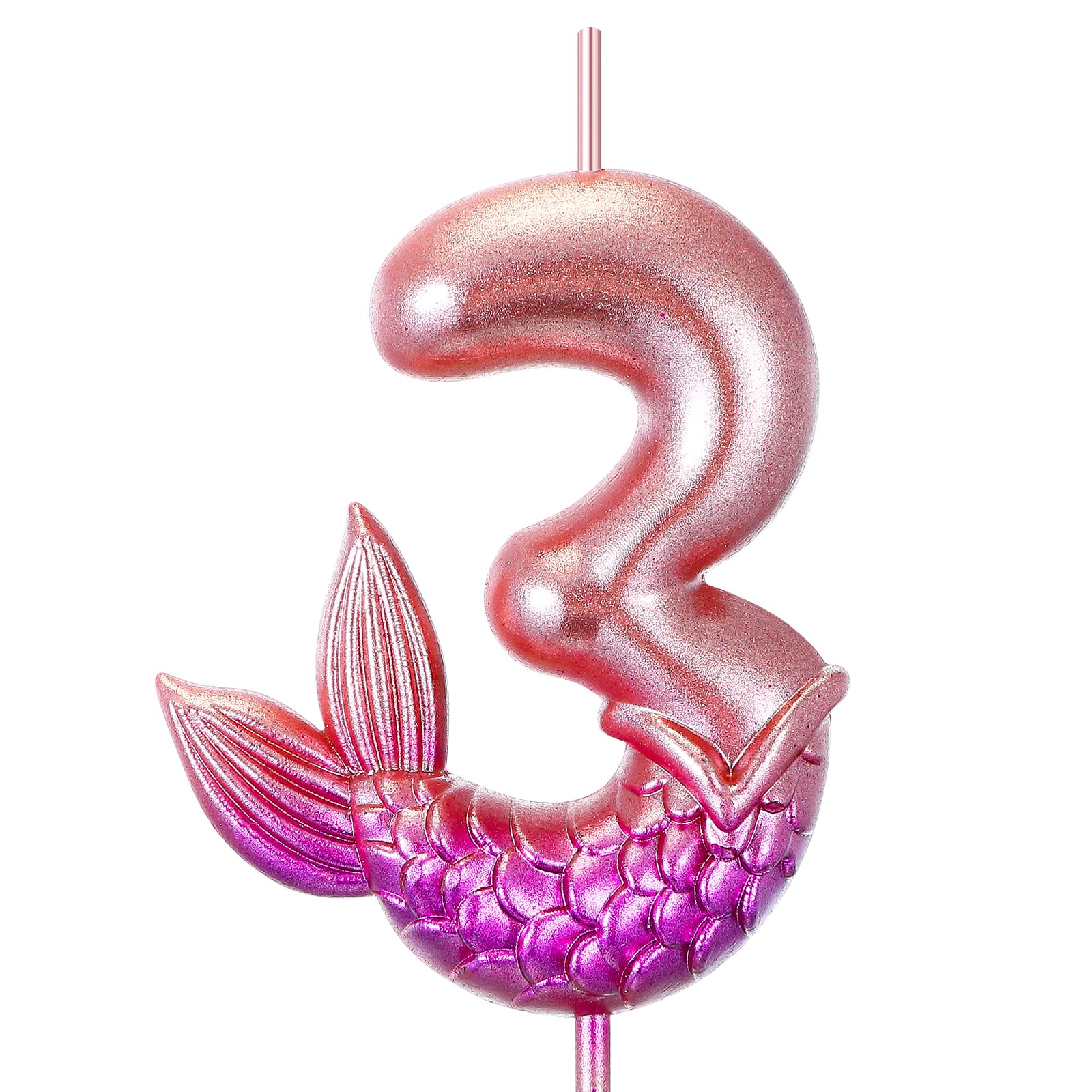 Conelist Mermaid Number Candles 2.95 Inches Mermaid Birthday Decorations Birthday Candles Numbers Happy Birthday Candles for Cake, Rose Gold and Purple Mermaid Cake Toppers (Number 3)