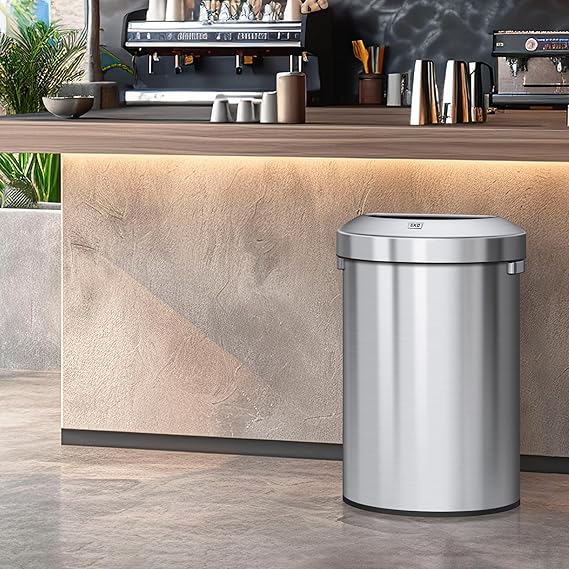 EKO Urban 21 Gallon نصف دائري مفتوح أعلى سلة نفايات ، فولاذ مقاوم للصدأ نصف صندوق قمامة تجاري داخلي وخارجي ، سلة قمامة معدنية كبيرة جدًا للمنزل ، مكتب ، مطعم ، مرحاض ، 80 لتر