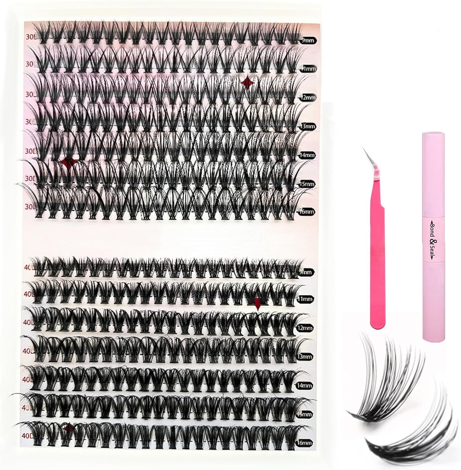 Cluster Lashes 280PCS, Kit de DIY Extension Pestañas Postizas,D Curl 30D+40D 9-16mm Cluster Lashes, con Pegamento y Pinza, Pestañas Individuales Kit,Pestañas Postizas naturales principiantes (30D&40D)