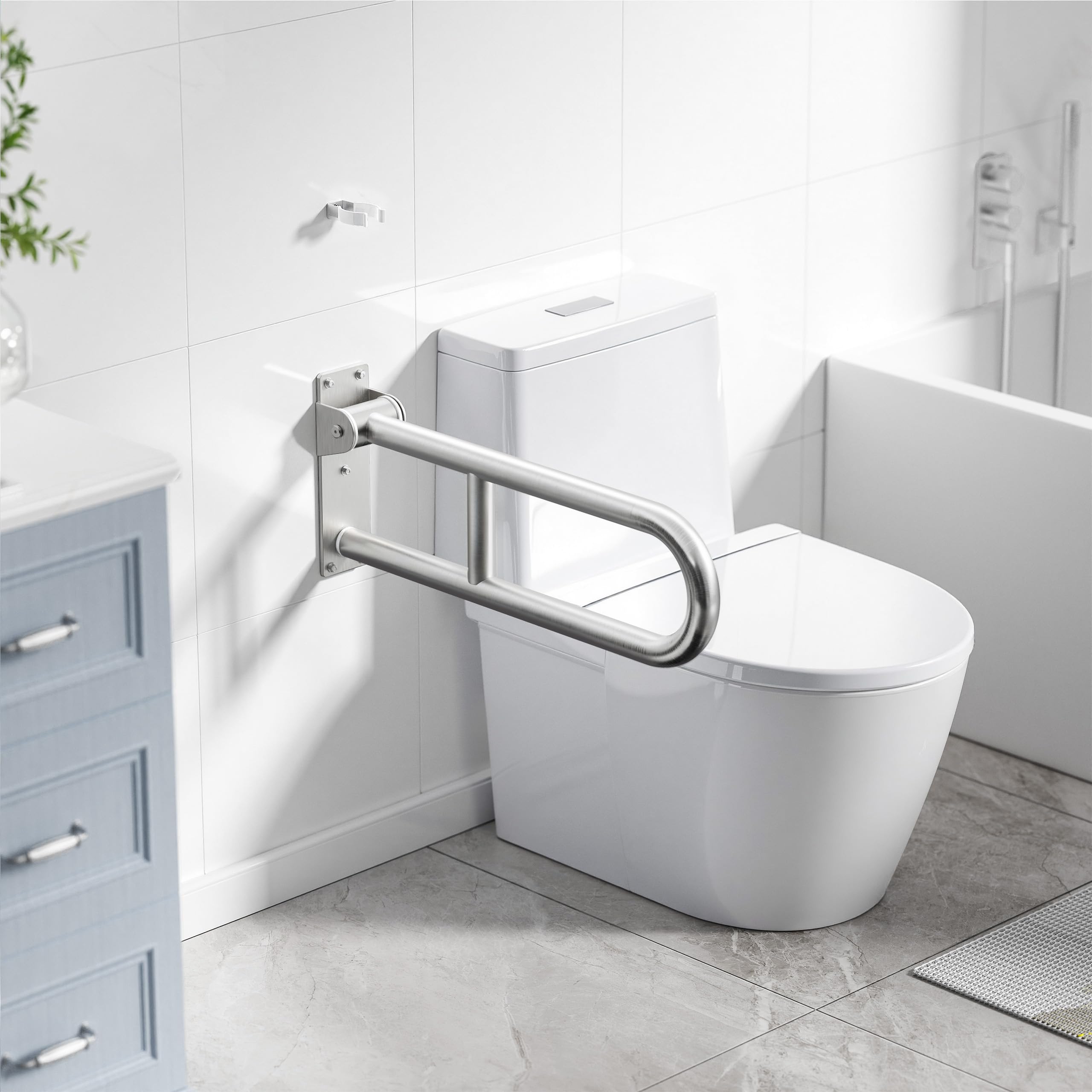 Barra de agarre para inodoro de acero inoxidable, barras de agarre para discapacitados, soporte de baño (corto 23.5 pulgadas)
