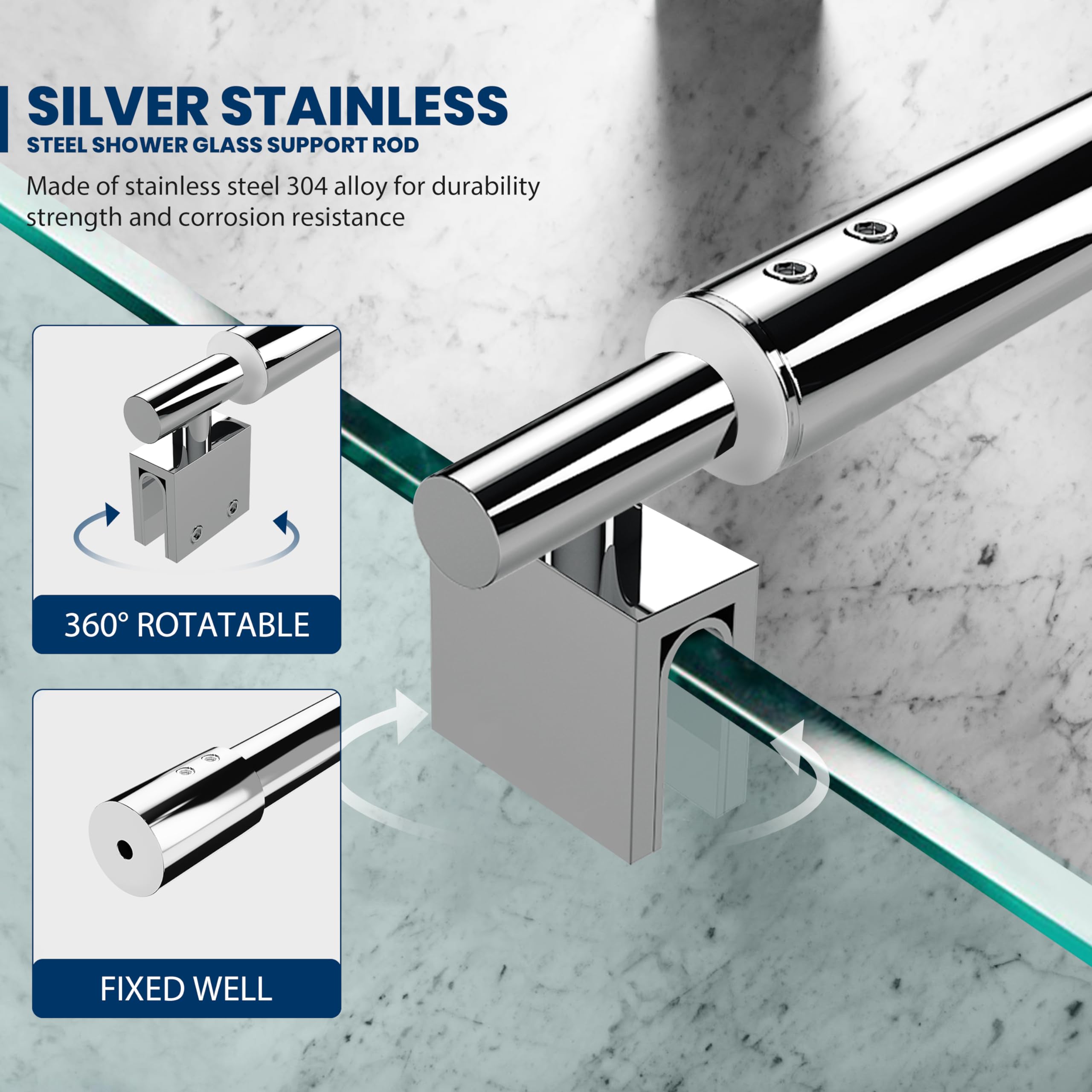 Solid Brass Wall To Glass Support Bar For 8-12mm Thick Tempered Glass Door Connector - View #5