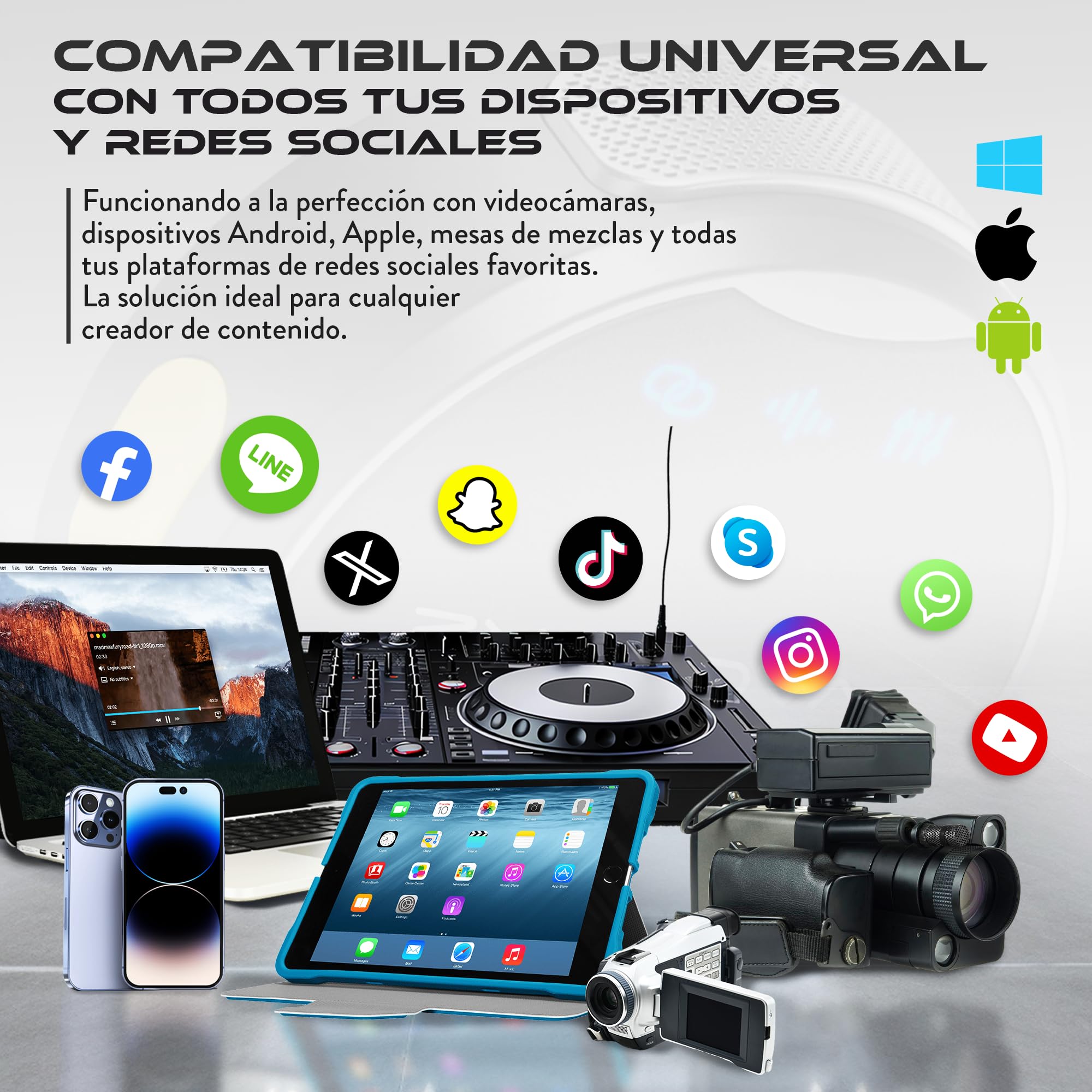 Microfono Inalambrico Solapa, para Android e iPhone 15X SOUNDPRO Set, Compatibilidad Universal, Cancelación de Ruido ENC Pro, Modo Reverb, 400mAh +26h hasta 100m, Hi-Fi Audio.