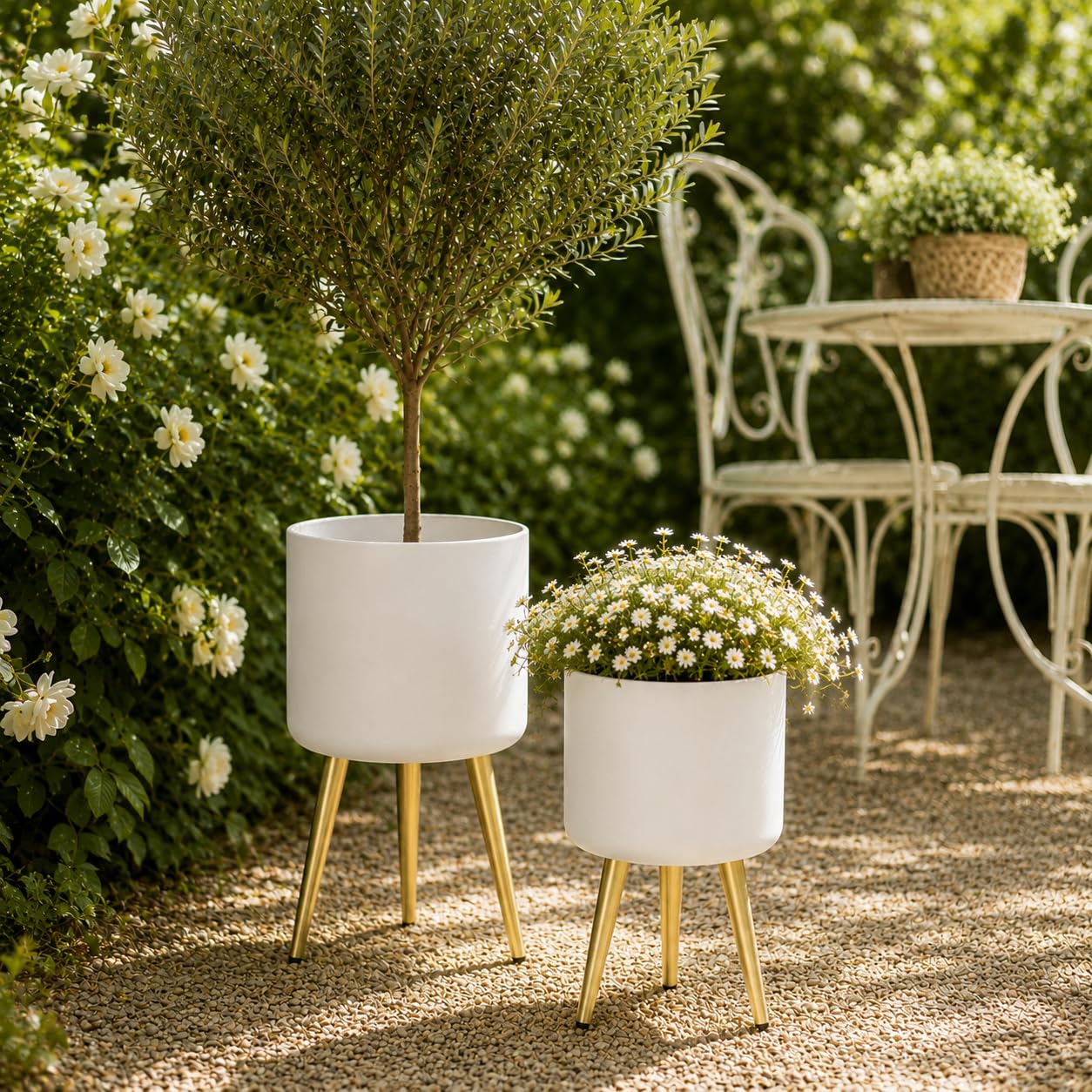 Leewadee Métal Pots de Fleurs sur Pied Lot de 2 Cache-Pot Support