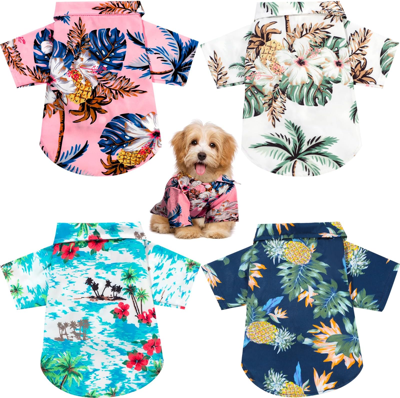 Weewooday 4 Pieces Small Pet Summer T-Shirts Hawaii Style Floral Pet Dog Shirt Breathable Cool Clothes Beach Seaside Puppy Sweatshirt for Puppy(Floral Style,Small)