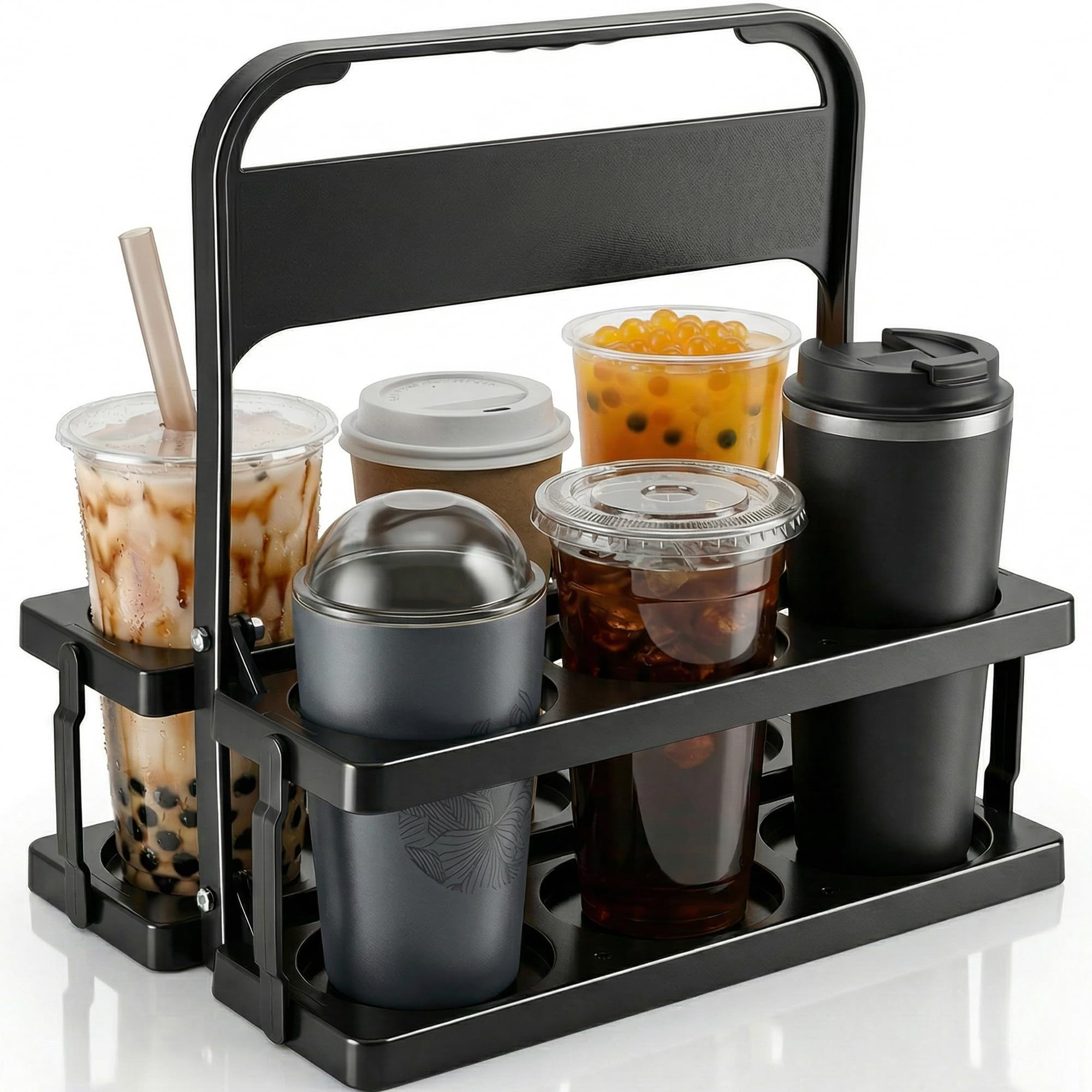 Bodaon 6 Cup Drink Carrier with Handle, Plastic Cup Carriers for Drinks, Drink Holder for Car, Take Out Delivery Drivers Accessories, Portable Foldable Reusable Mobile, Use for Food Delivery Bag - view 3