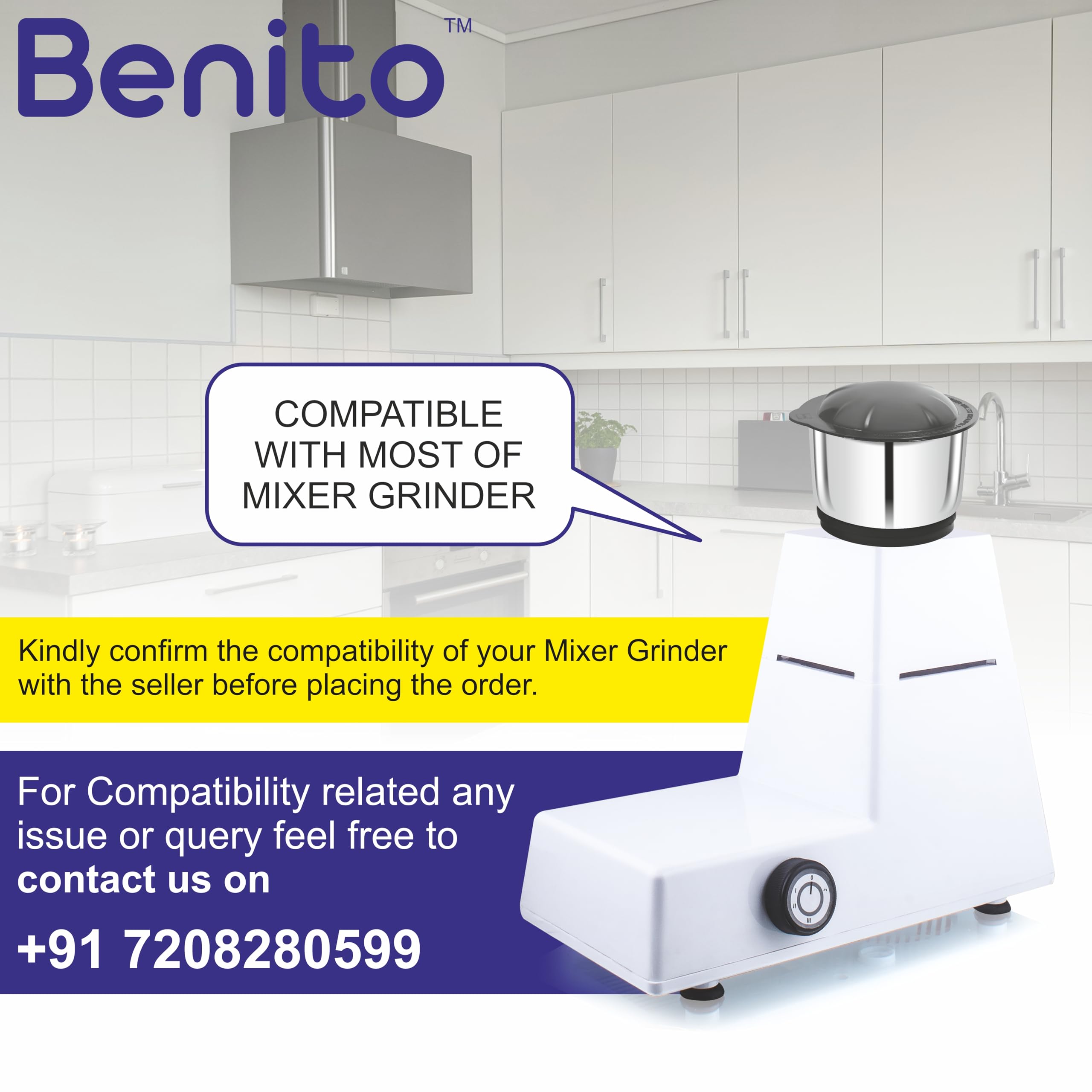 Benito ECO Stainless Steel Chutney Jar(400ml) for Mixer Grinder – Compatible with 4-Teeth Coupler & Dual Locking System — Amazon image 3