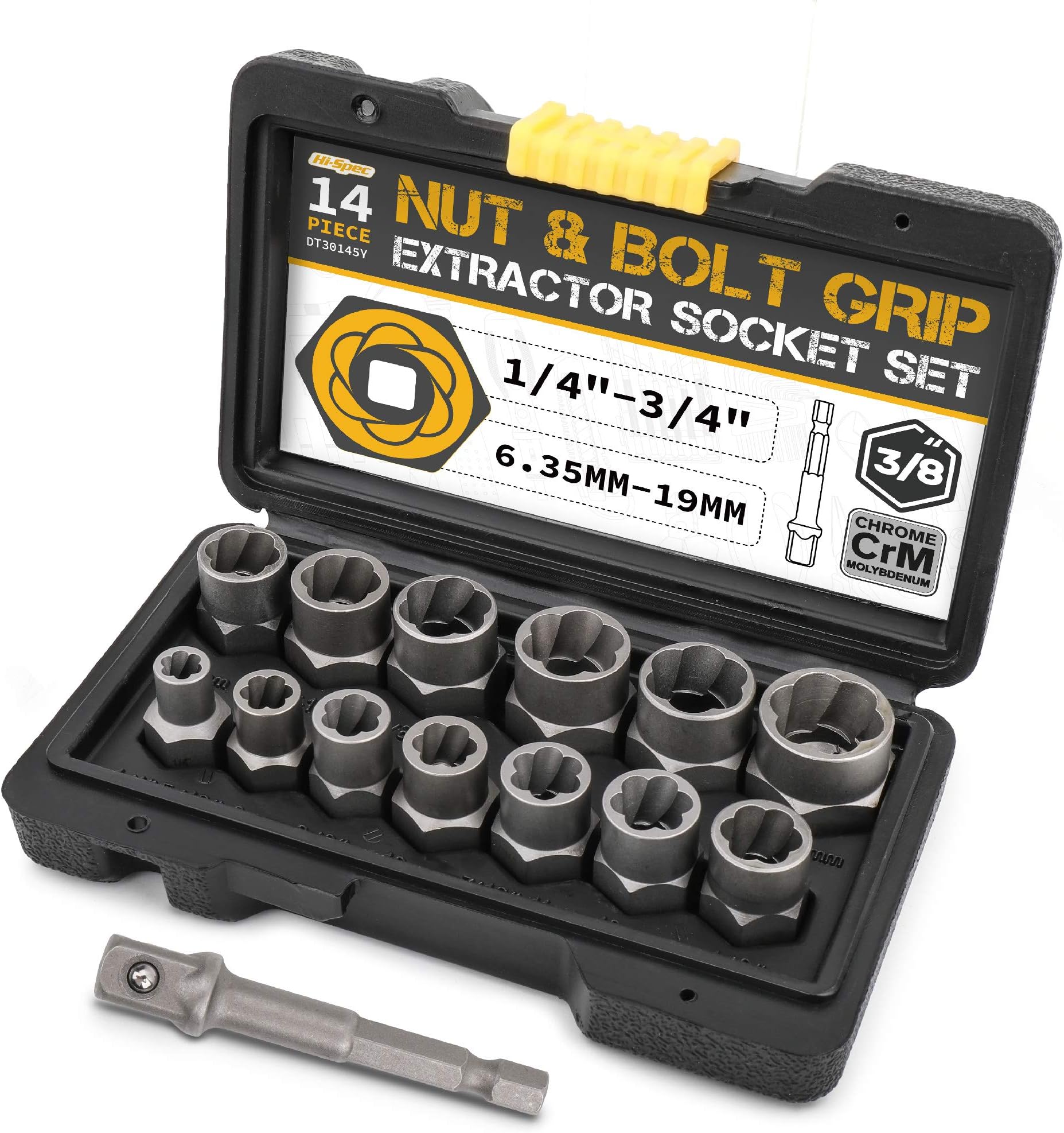 HiSpec 14pc Nut & Bolt Extractor Set Bolt Extractor Socket Set for