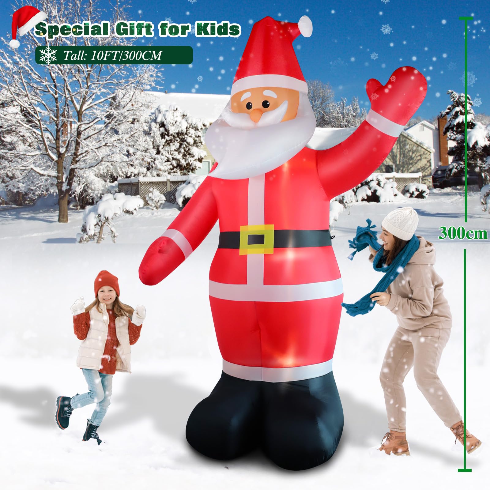Omdekor Albero Di Natale Gonfiabile Da 3 Metri (10ft) Con Luci LED - Figura Gigante Con Ventilatore, Impermeabile Per Esterno Con Picchetti E Sacchi Di Sabbia - 2