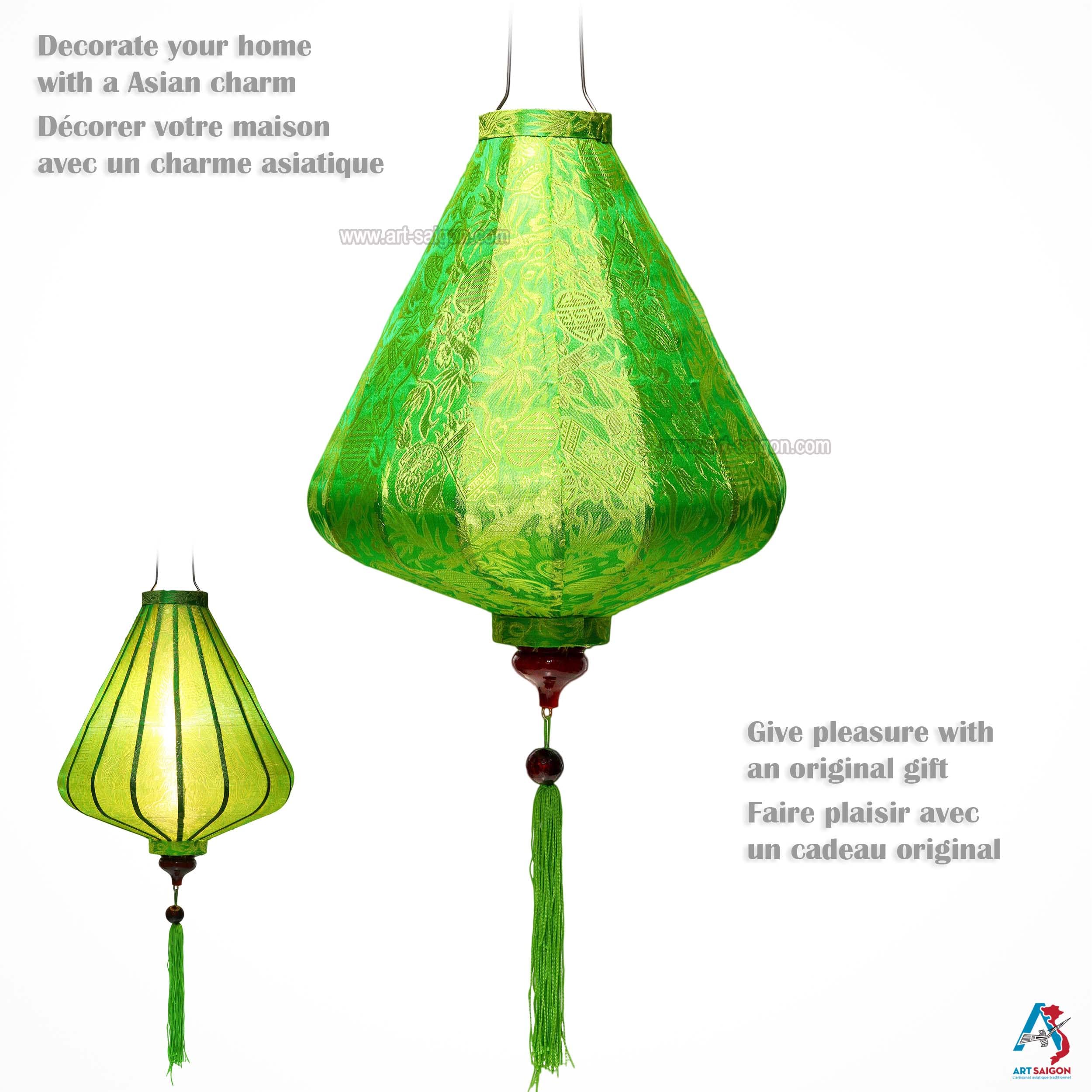 Asiatische Lampion aus Seide, Grün, A, Durchmesser 35 cm, Durchmesser des Hois-Jahres-Laterne aus Stoff, Bambus und Holz, Dekoration aus Asien und Vietnam-Handwerk (A25-V)